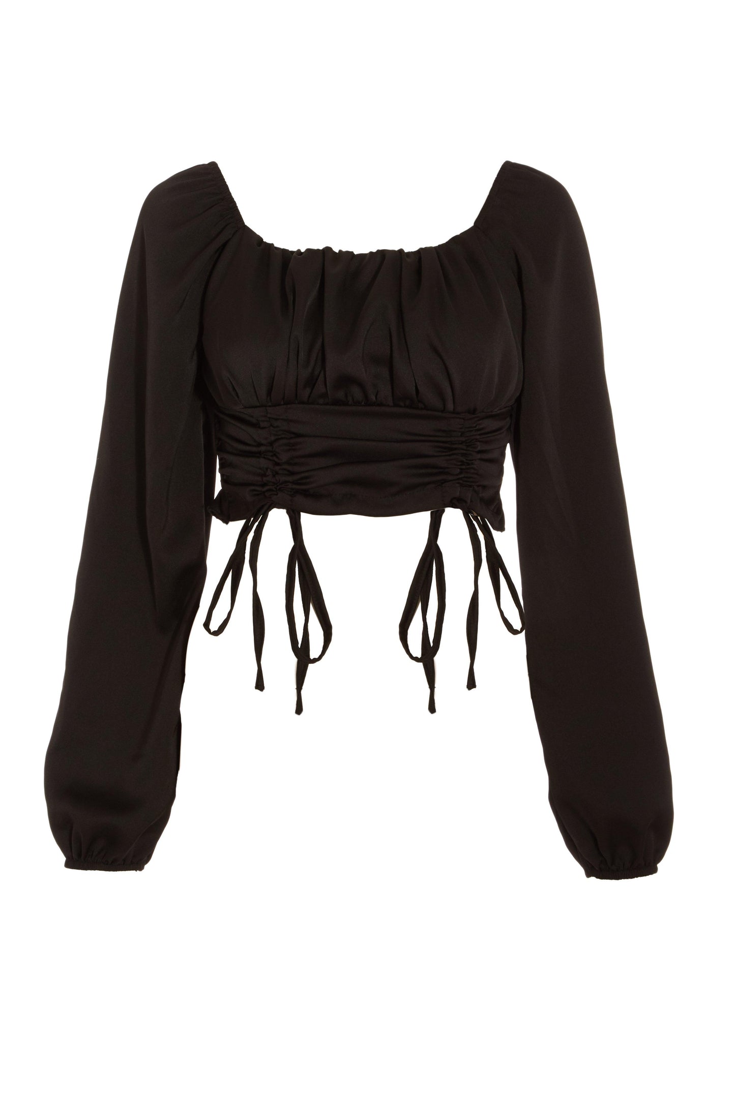 Black Satin Ruched Crop Top