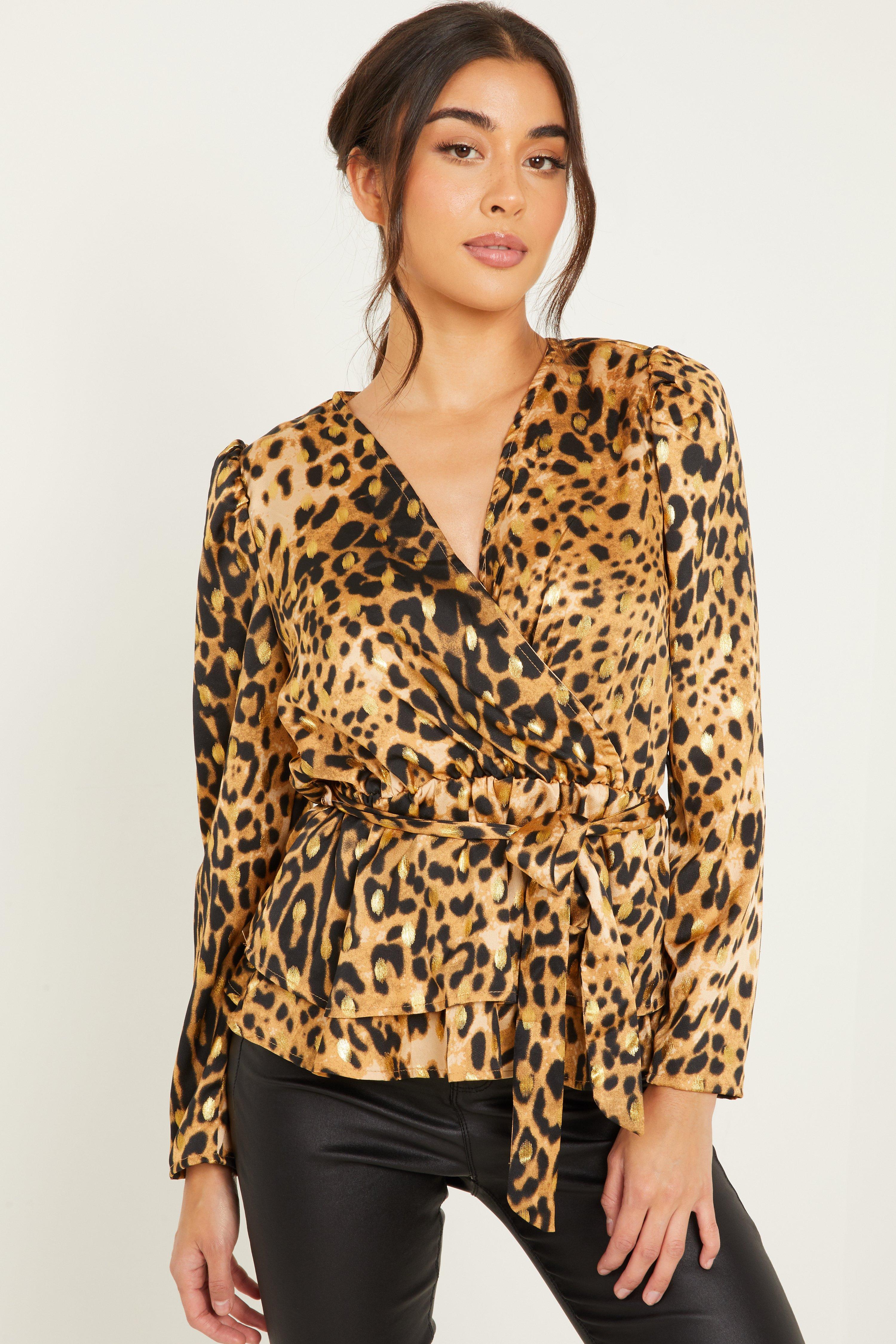 Brown Leopard Print Peplum Top Quiz Clothing