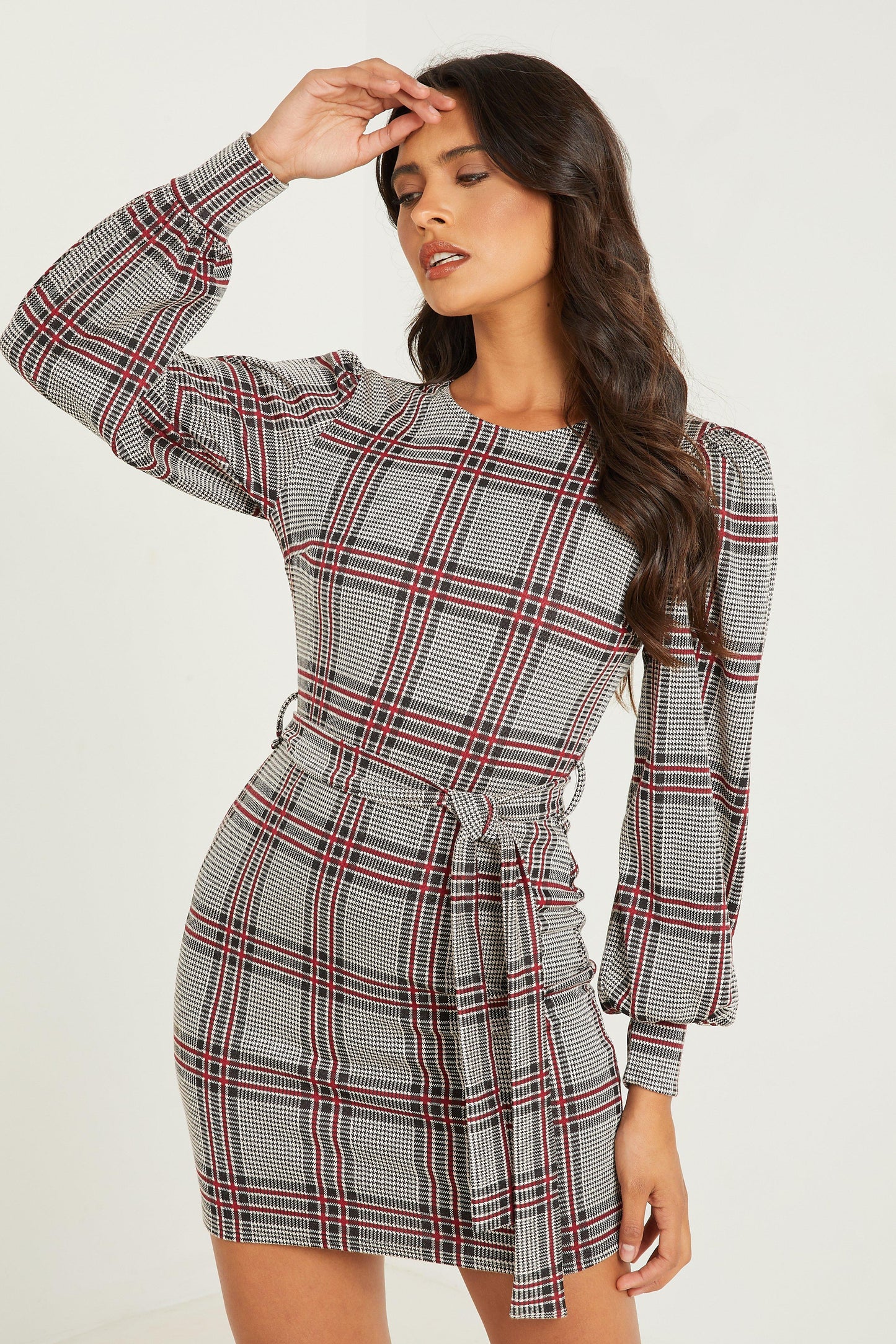 Berry Check Puff Sleeve Dress — S Small 6