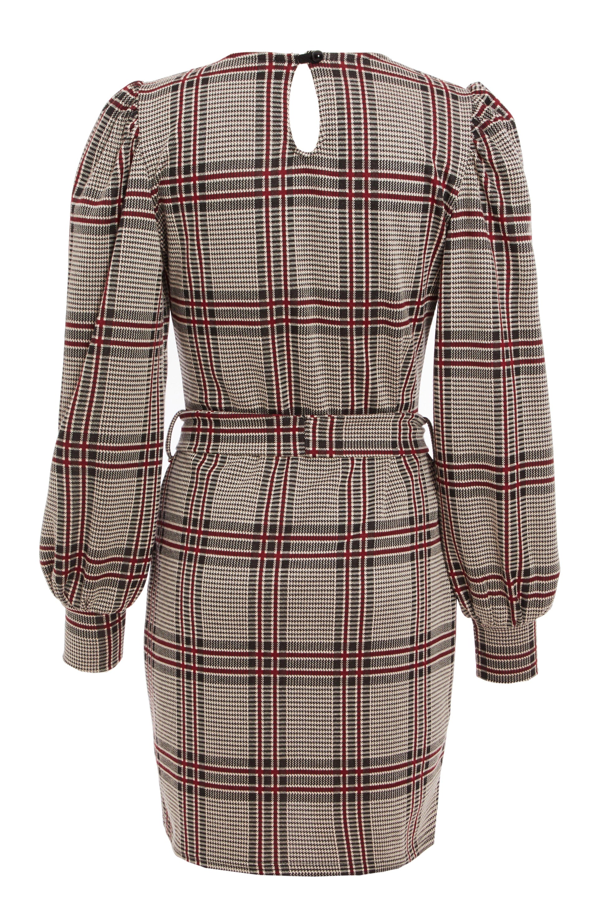 Berry Check Puff Sleeve Dress — S Small 6