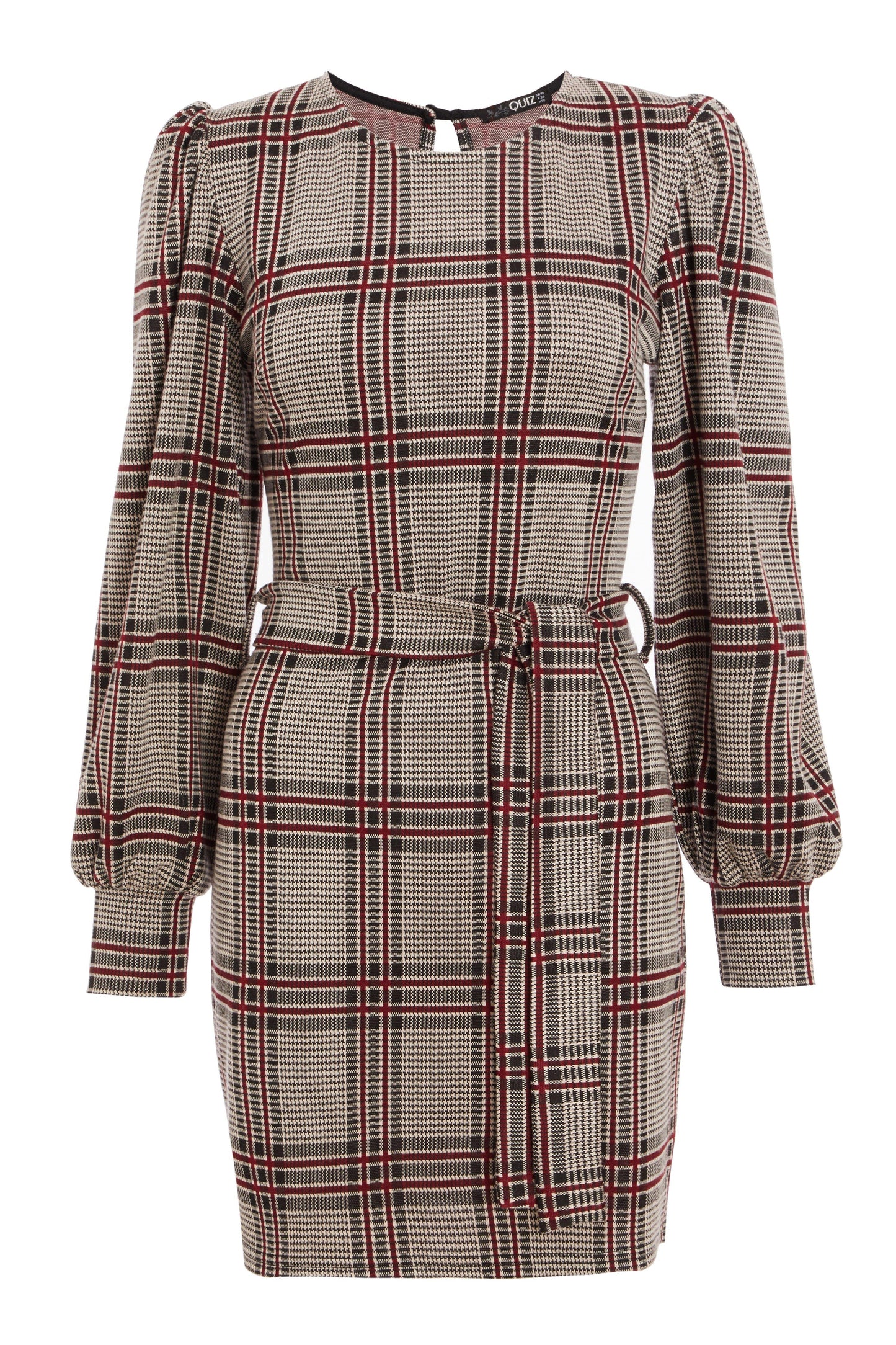 Berry Check Puff Sleeve Dress — S Small 6