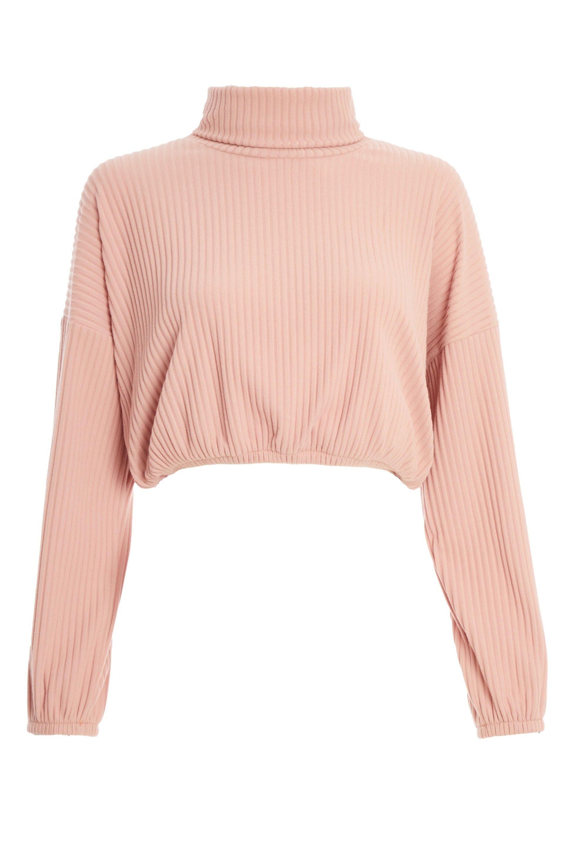 Petite Pink Ribbed Crop Top — Medium