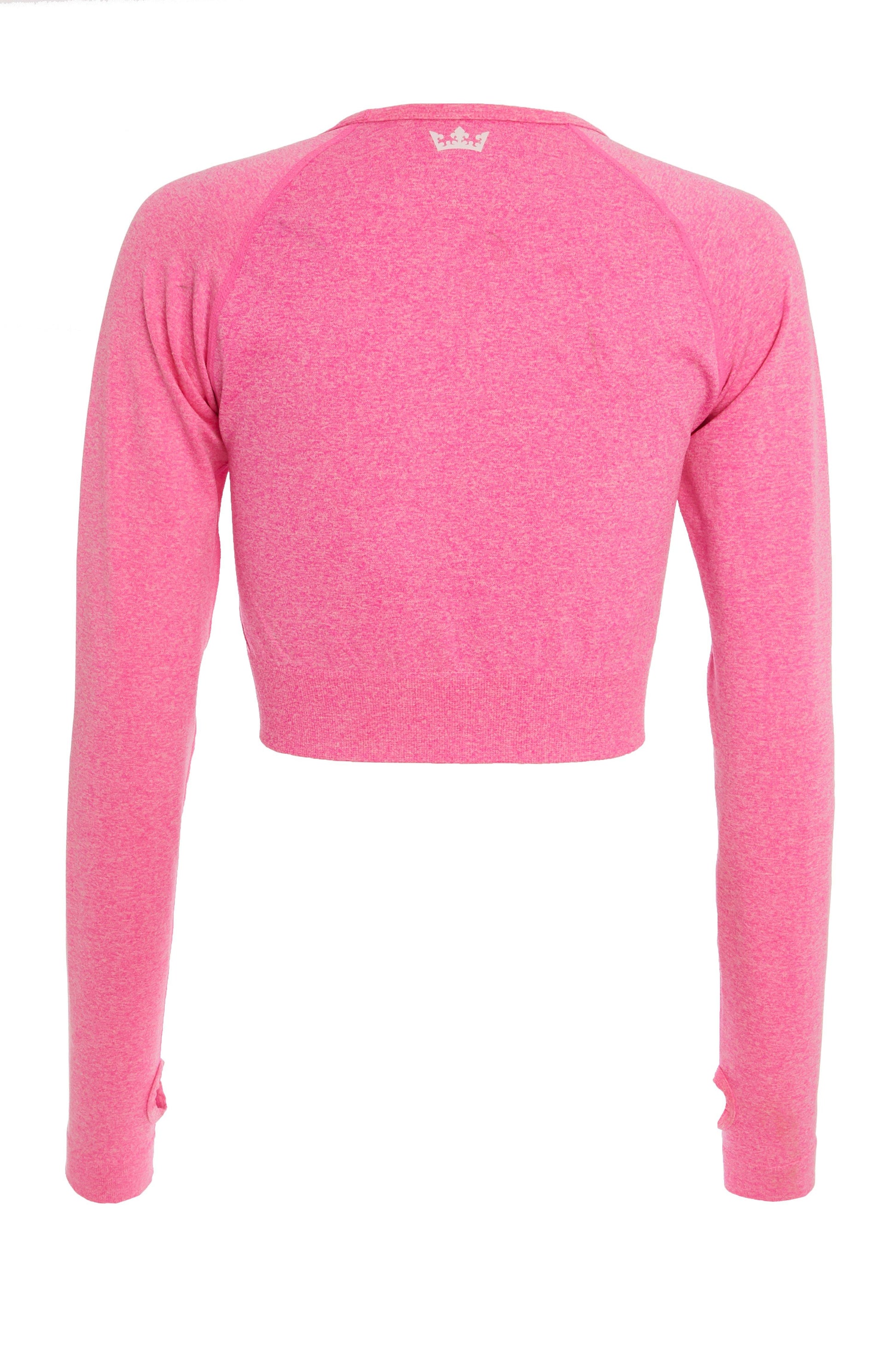 Pink Seamless Long Sleeve Crop Top — Medium