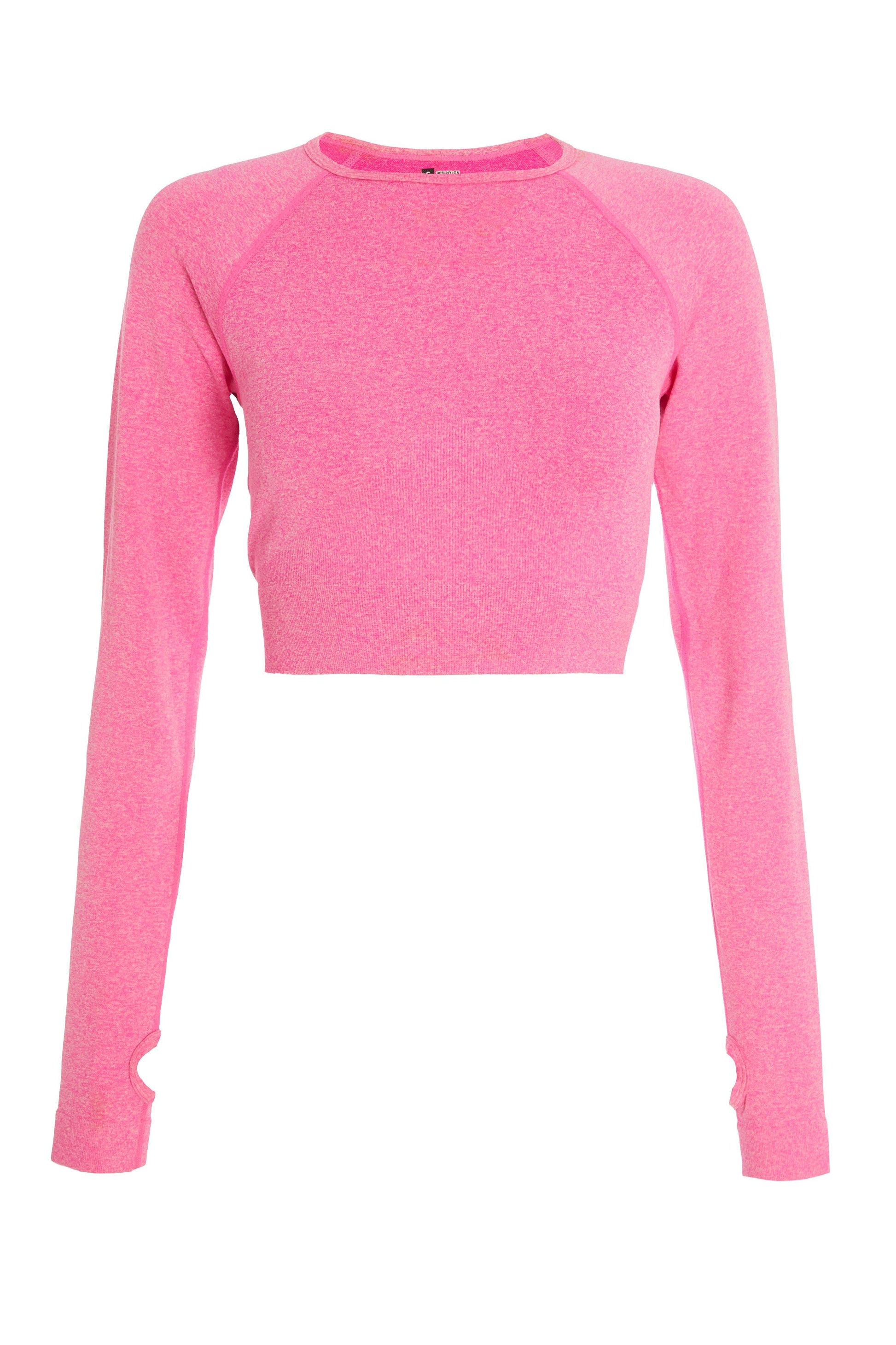 Pink Seamless Long Sleeve Crop Top — Medium