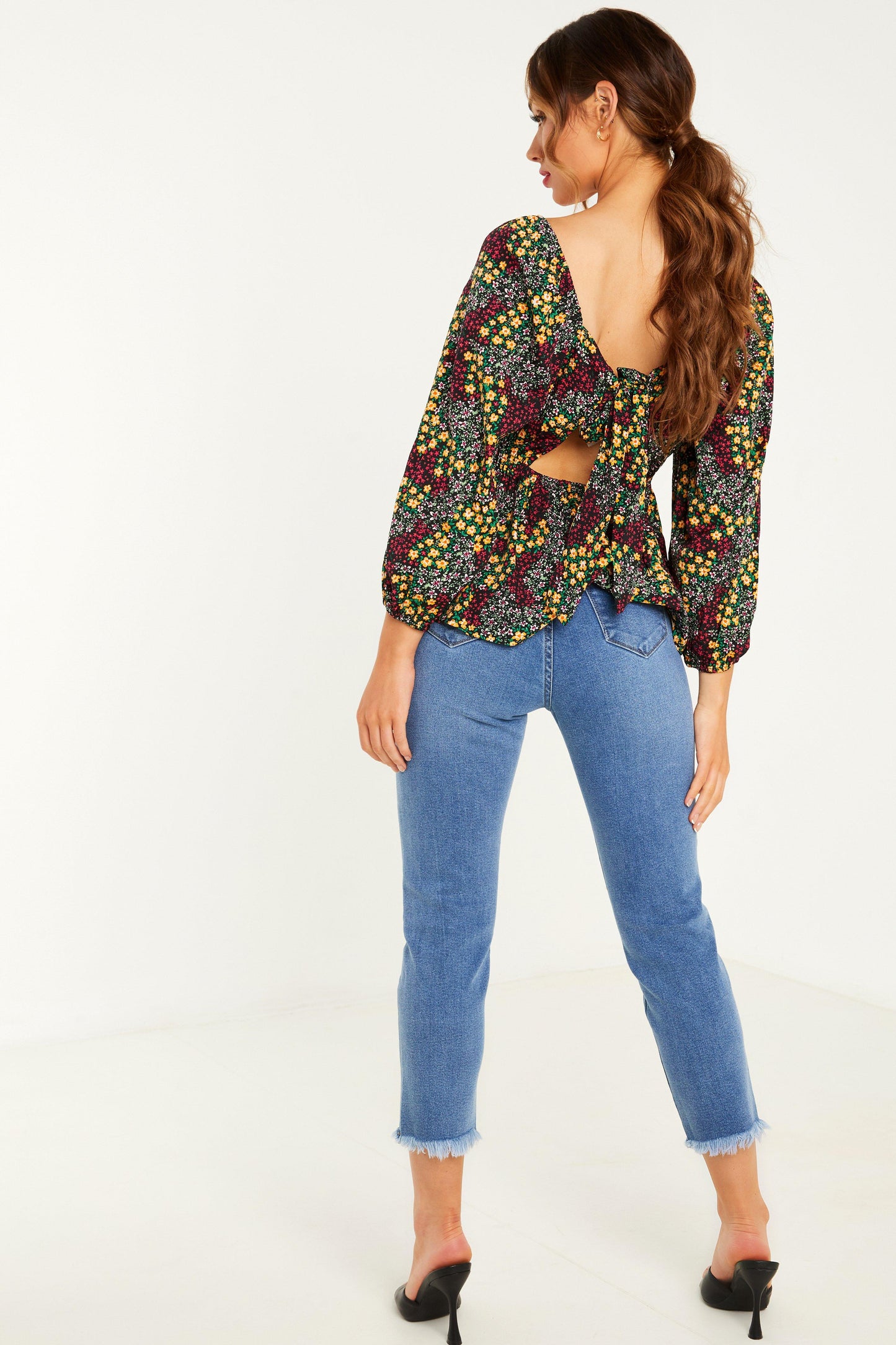 Black Floral Peplum Top — 12