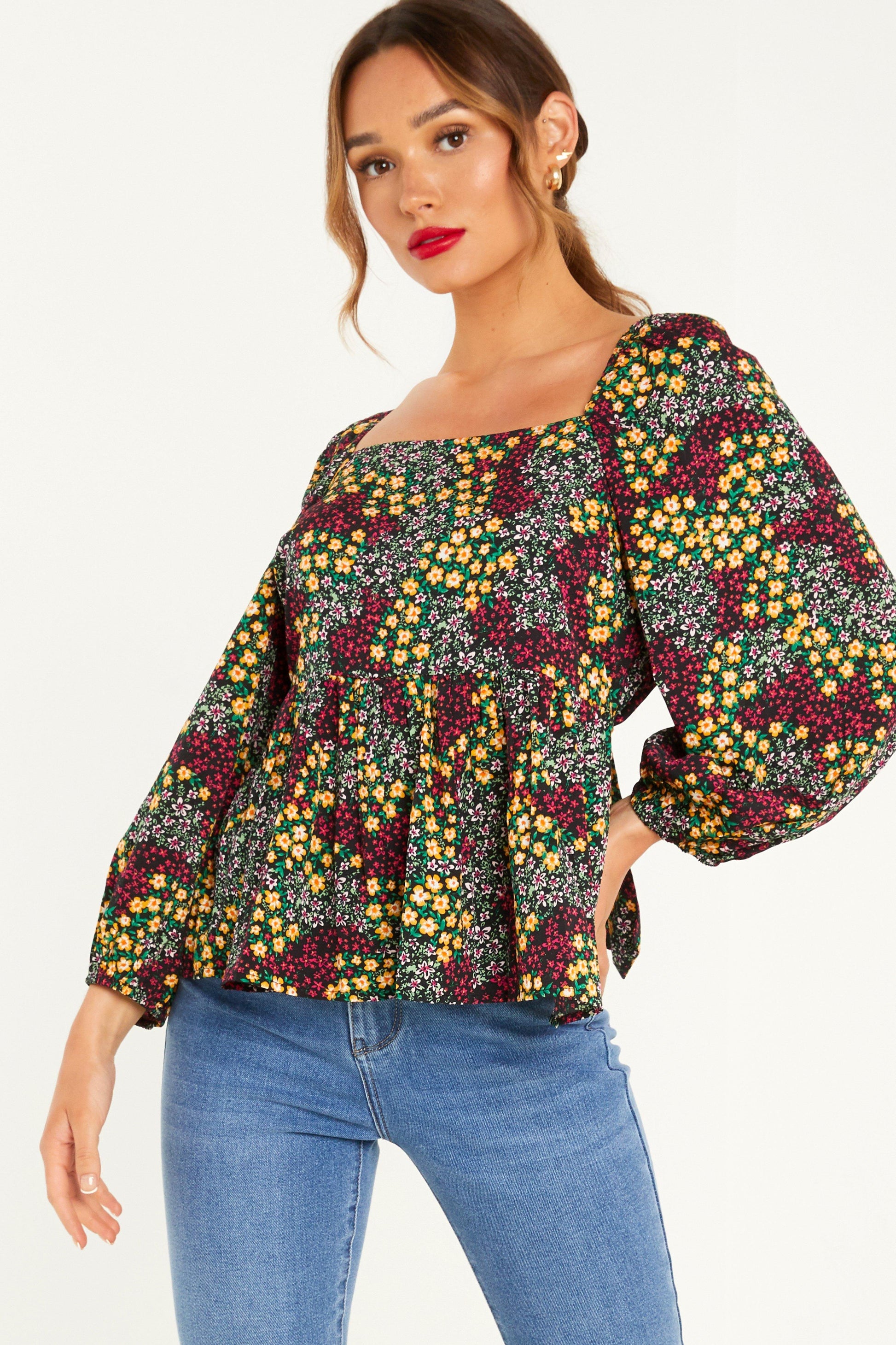 Black Floral Peplum Top — 12