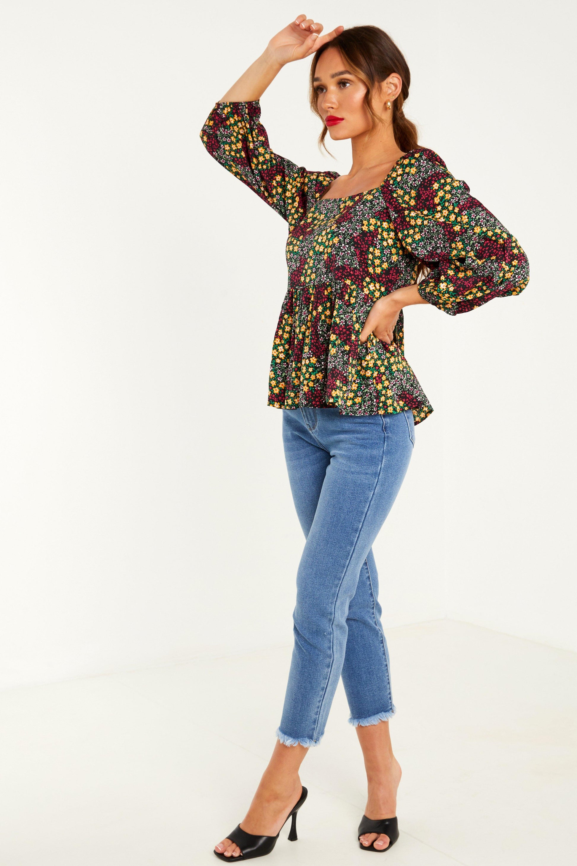 Black Floral Peplum Top — 12