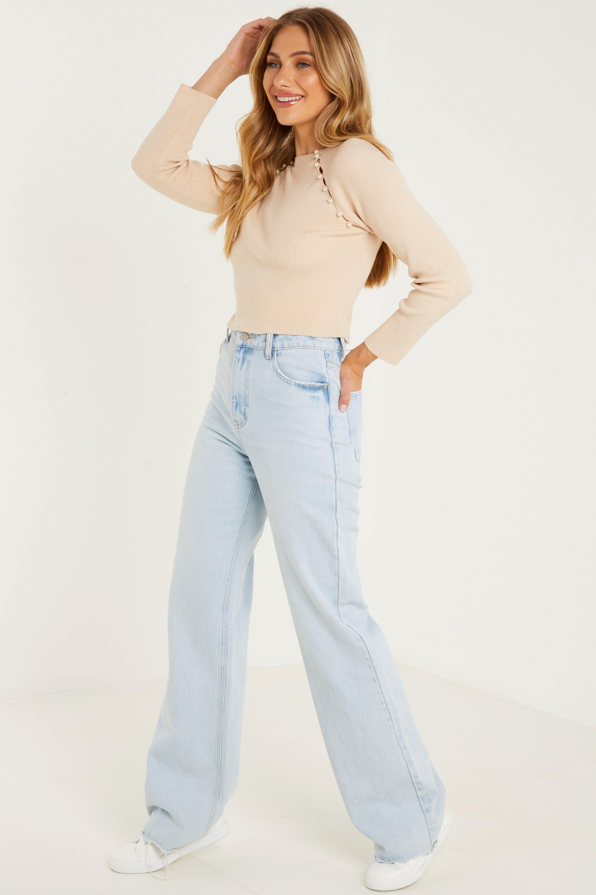 Stone Pearl Knitted Jumper — LIGHT NATURAL / L