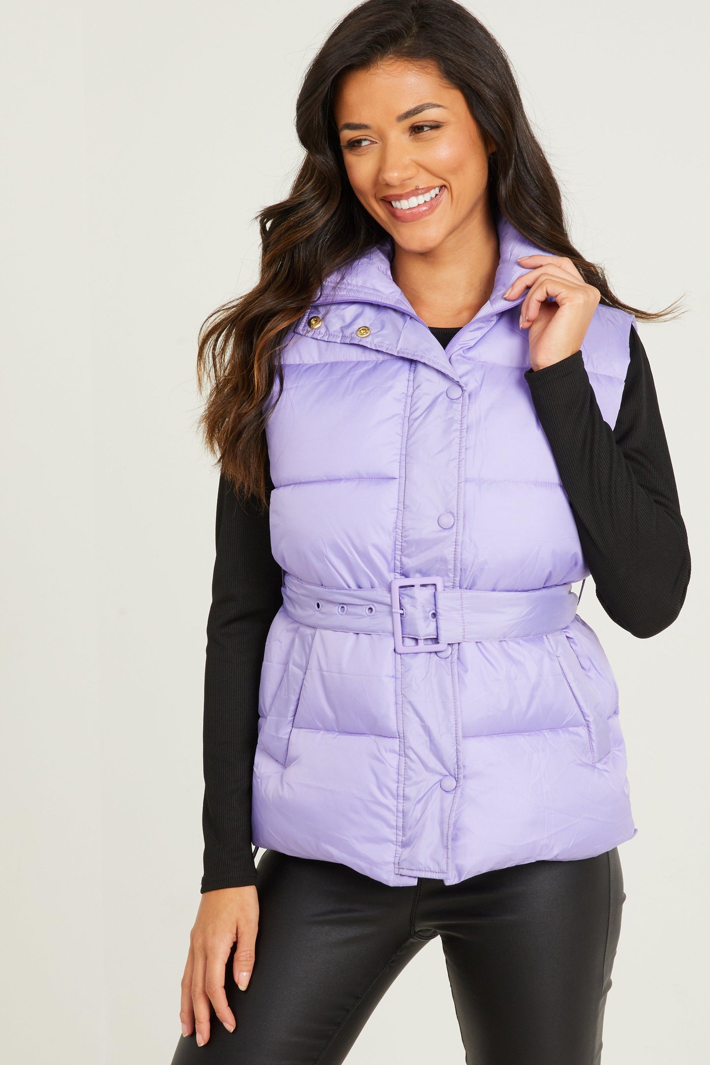 Lilac Padded Buckle Belt Gilet