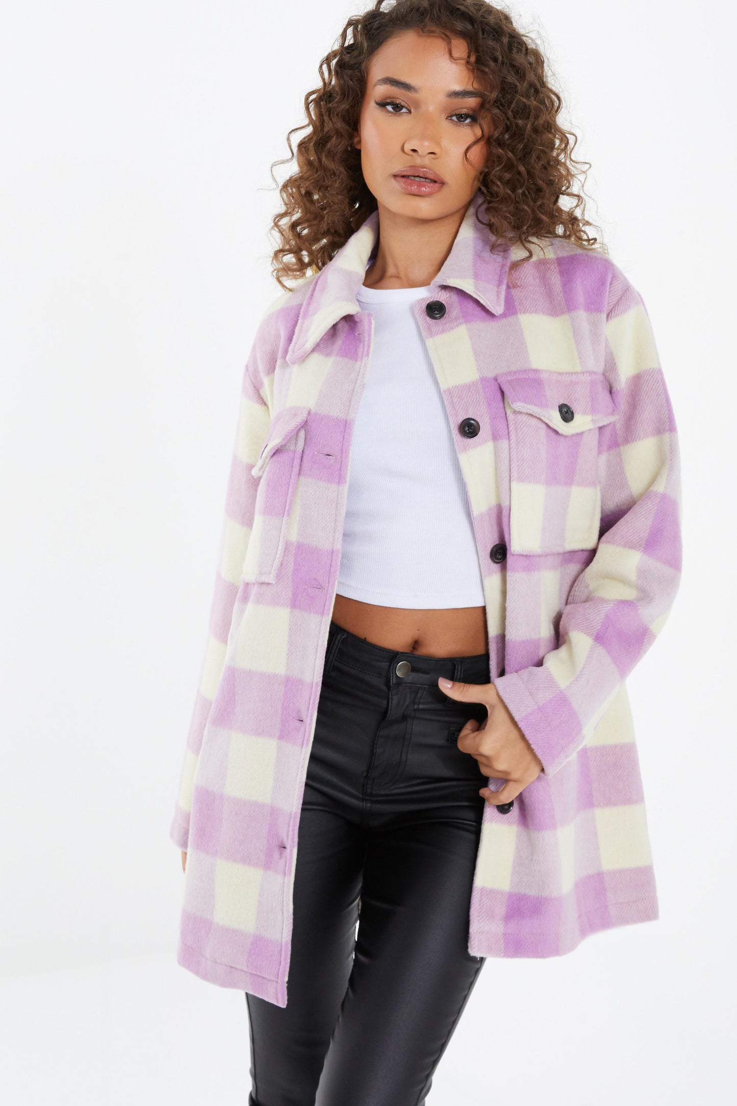 Lilac Checked Oversized Shacket