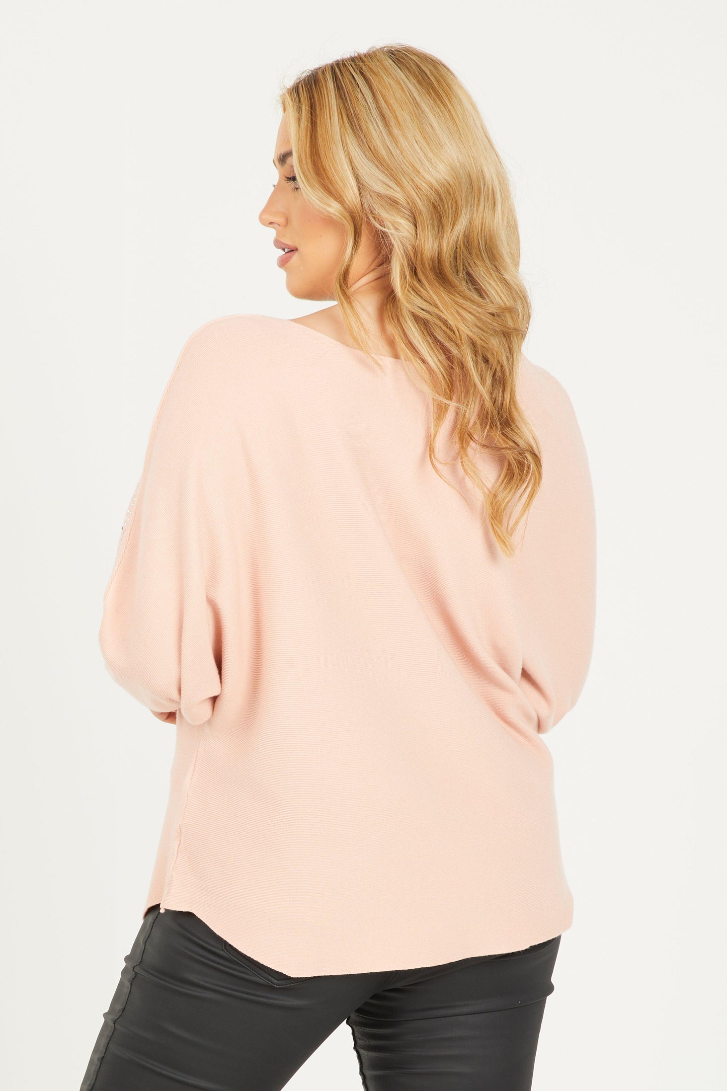 Curve Pink Knit Diamante Batwing Jumper