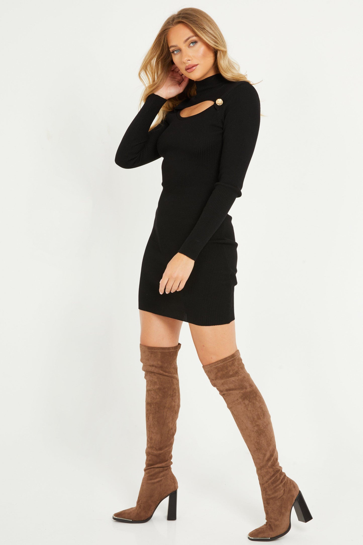 Black Cut Out Ribbed Jumper Dress