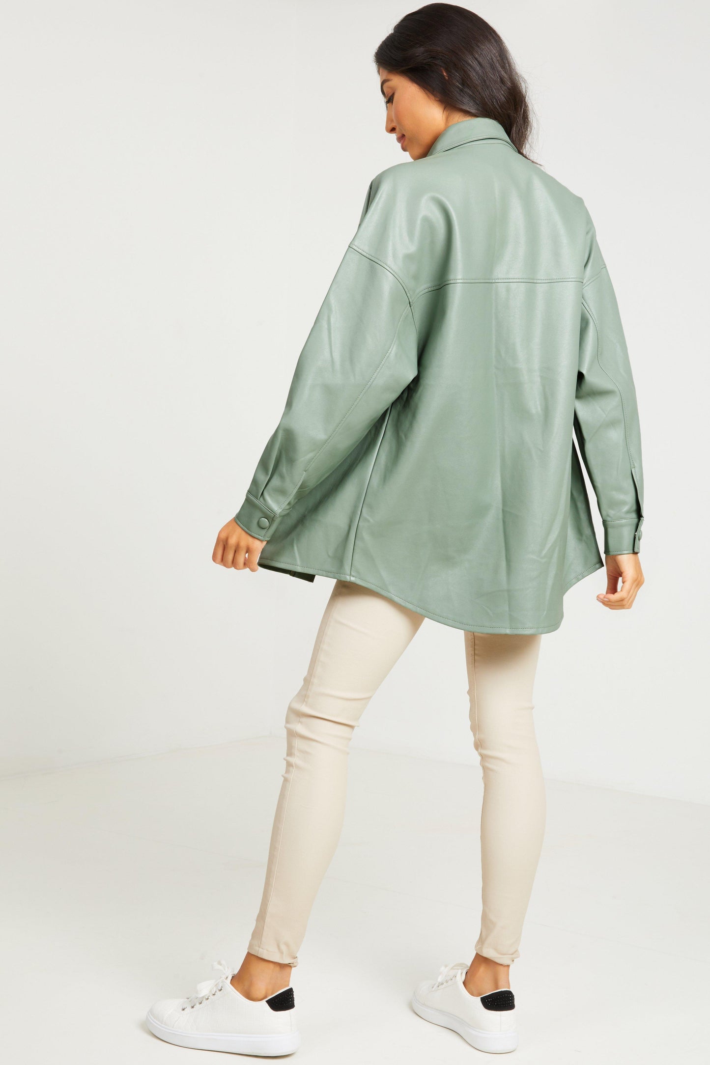 Sage Faux Leather Shacket