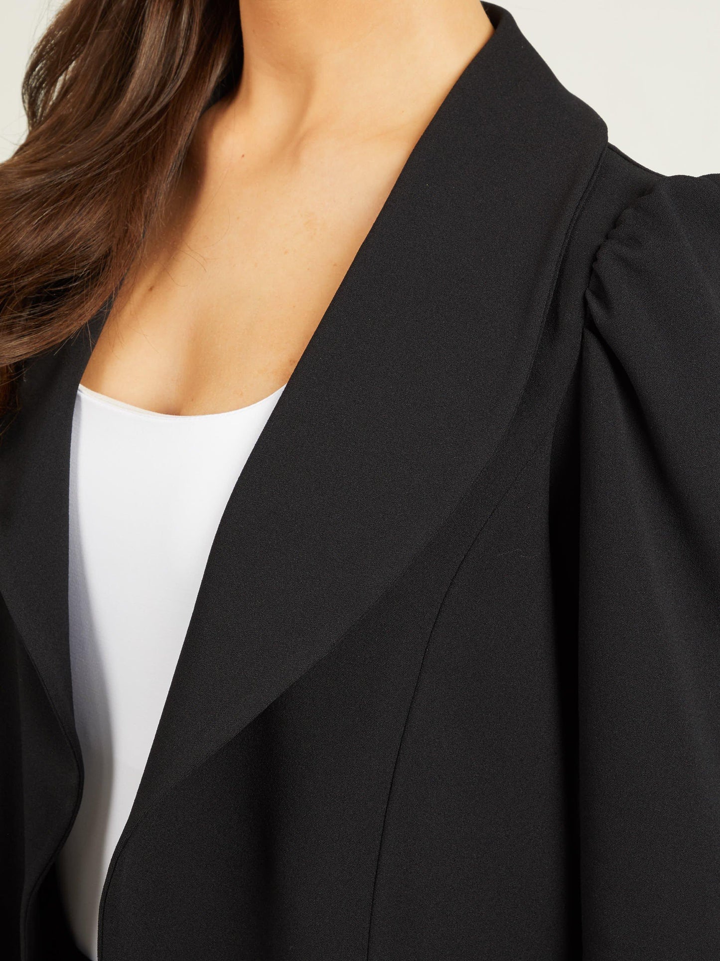 Black Scuba Crepe Puff Sleeves Blazer