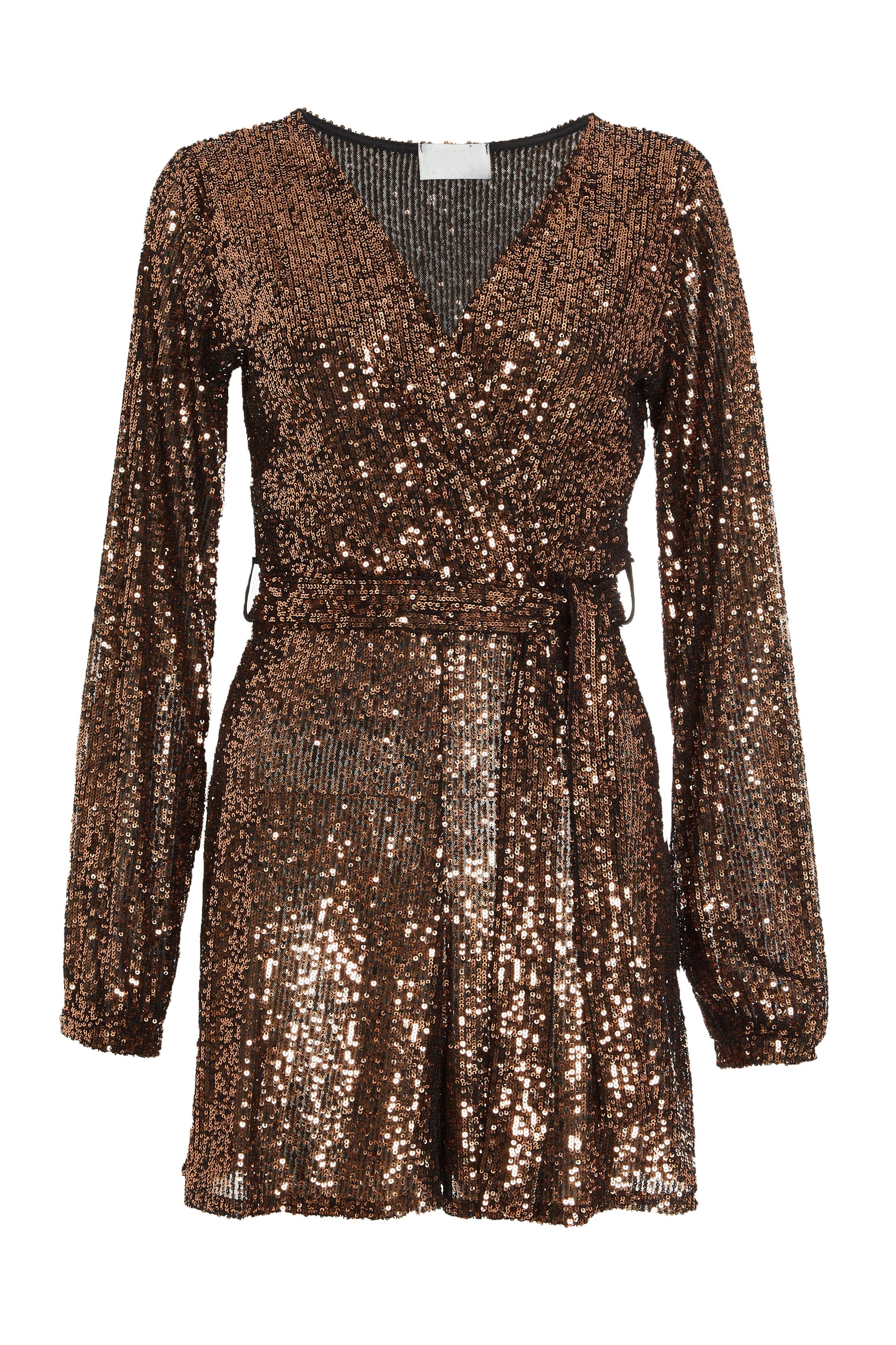 Bronze Sequin Wrap Playsuit â€” 8