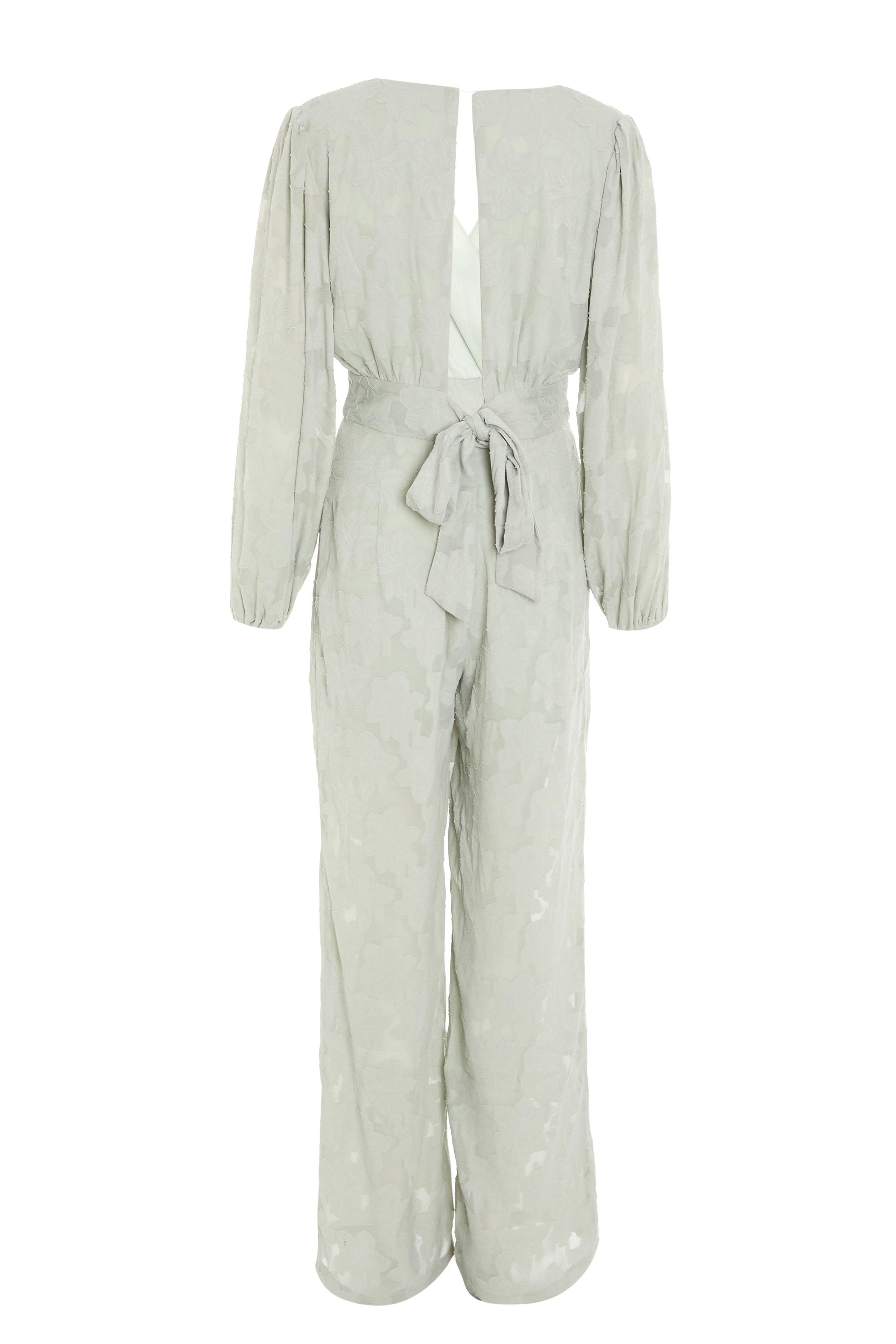 Sage Jacquard Wrap Palazzo Jumpsuit — 18