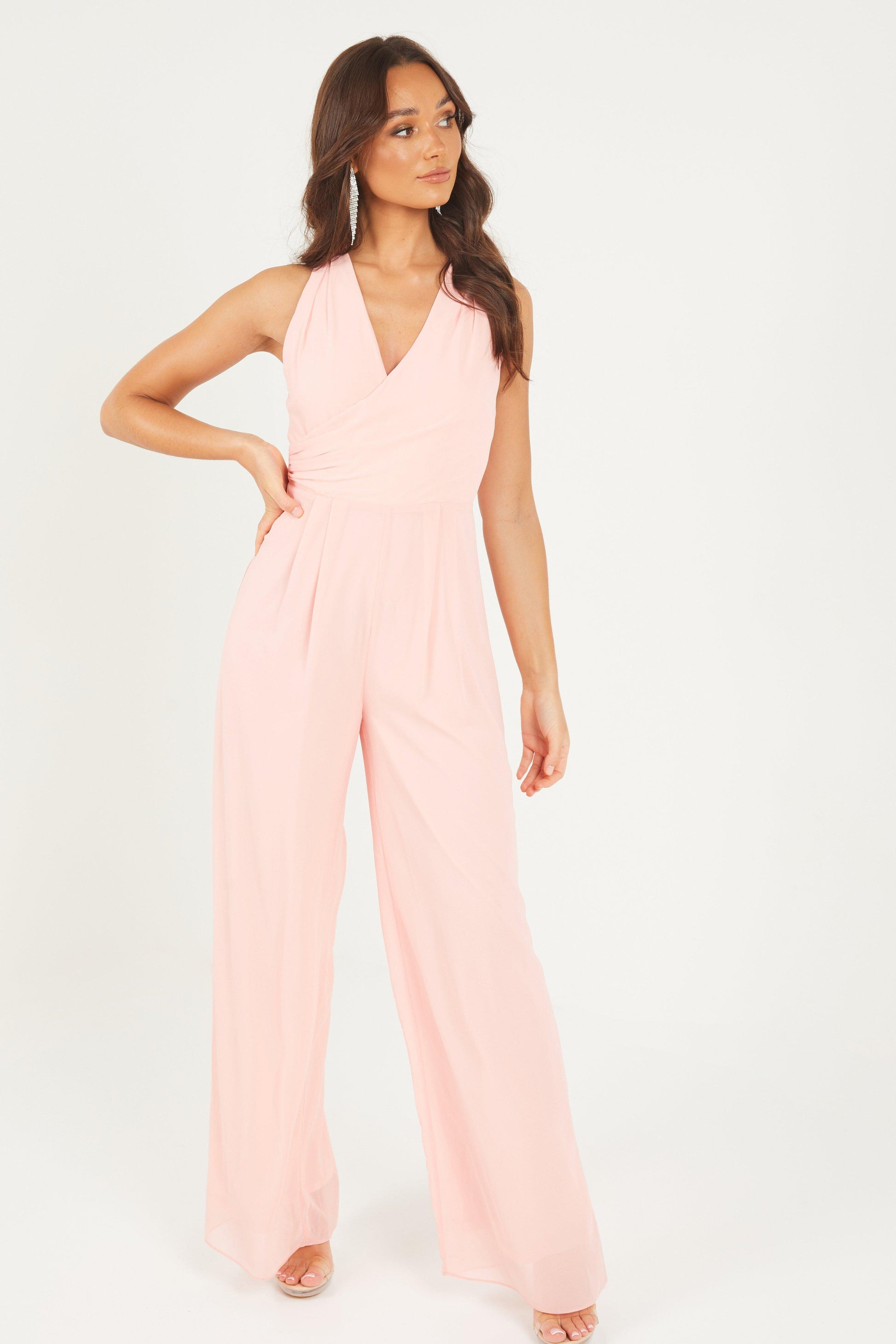 Peach Chiffon Wrap Palazzo Jumpsuit – Quiz Clothing
