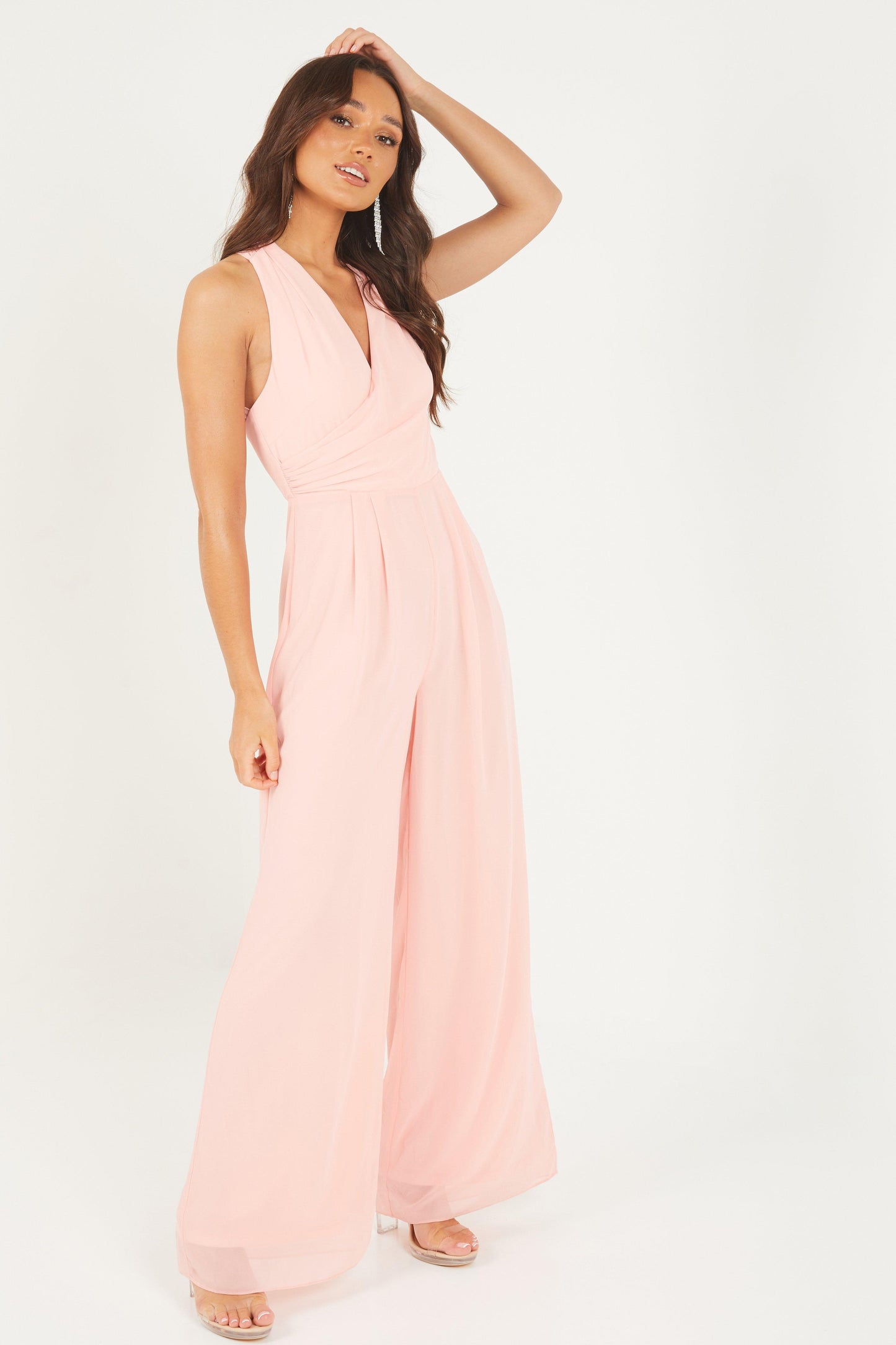 Peach Chiffon Wrap Palazzo Jumpsuit