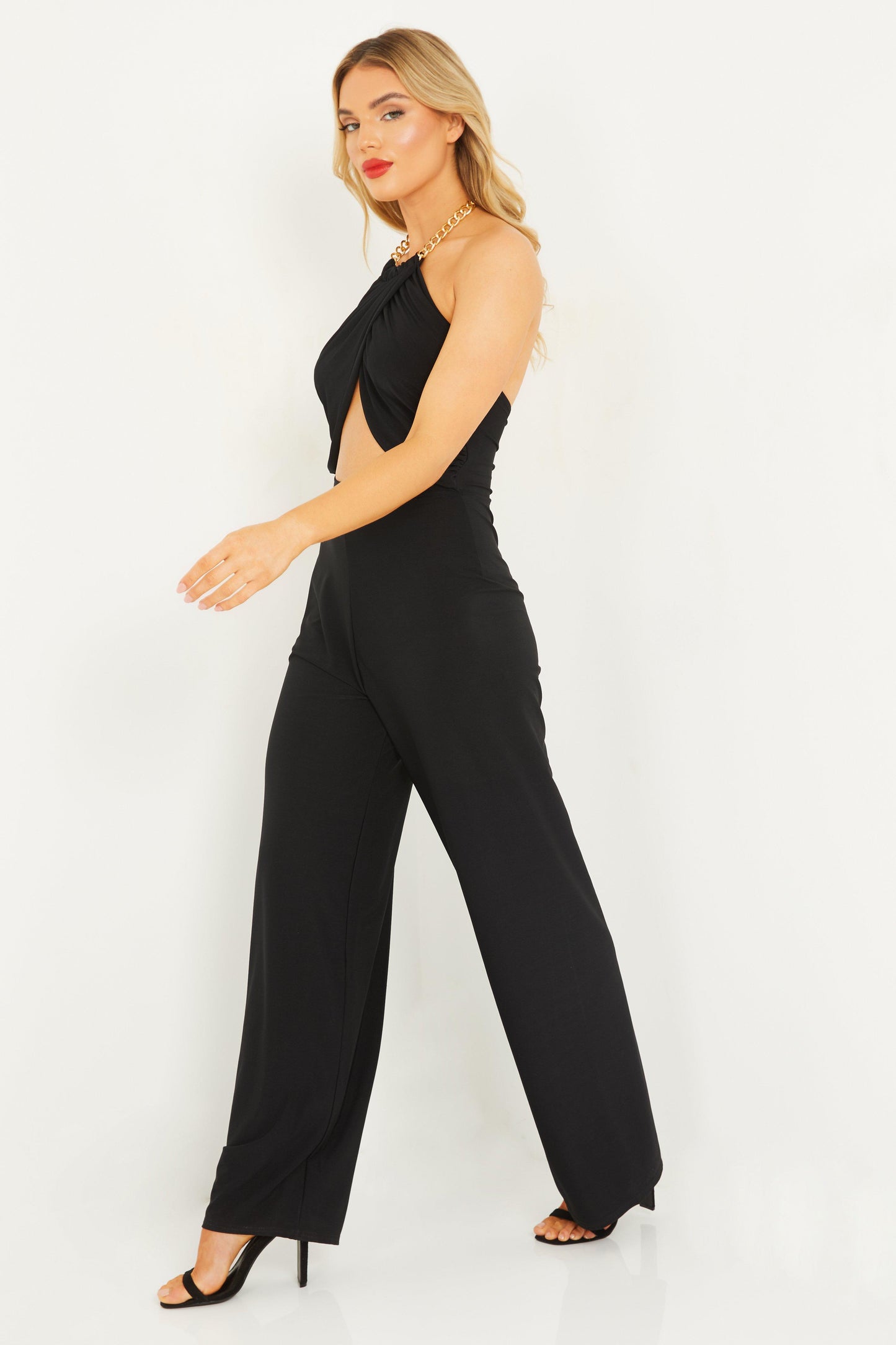 Halter Neck Palazzo Jumpsuit — BLACK / S Small 6