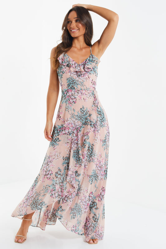 Chiffon Floral Maxi Dress â€” LIGHT PINK / 12