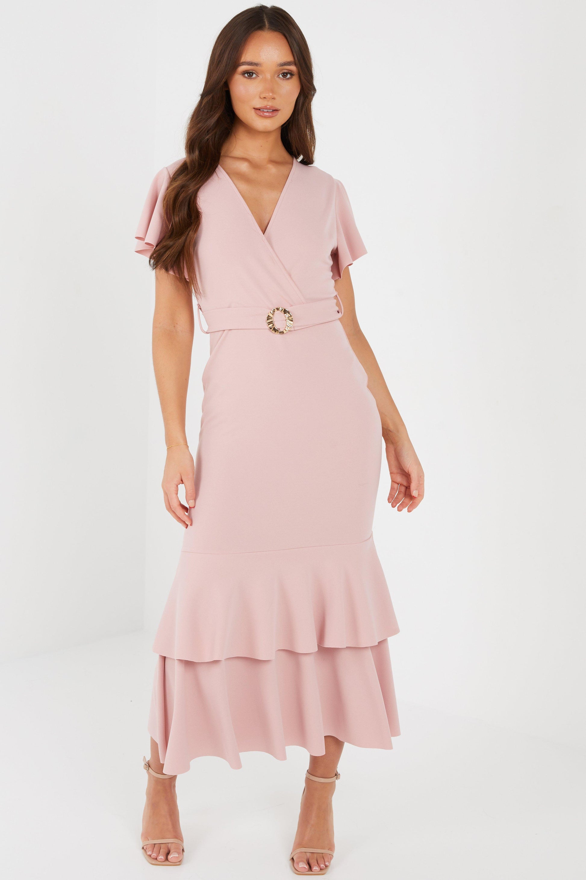 Frill Hem Midi Dress â€” LIGHT PINK / 18