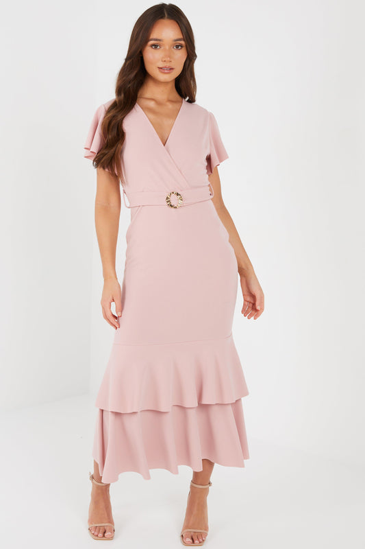Frill Hem Midi Dress â€” LIGHT PINK / 18