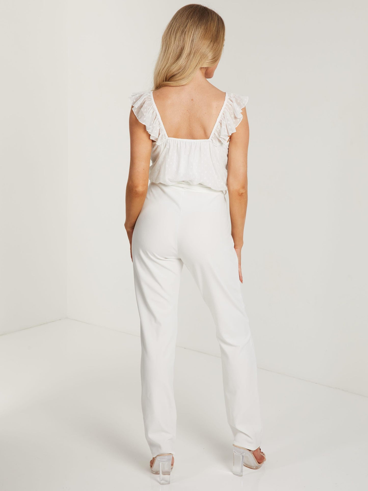 Cream Dubby Mesh Scuba Palazzo Jumpsuit