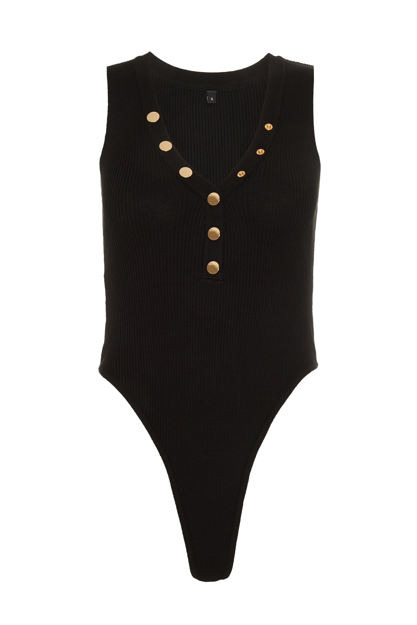 Black Ribbed Button Bodysuit