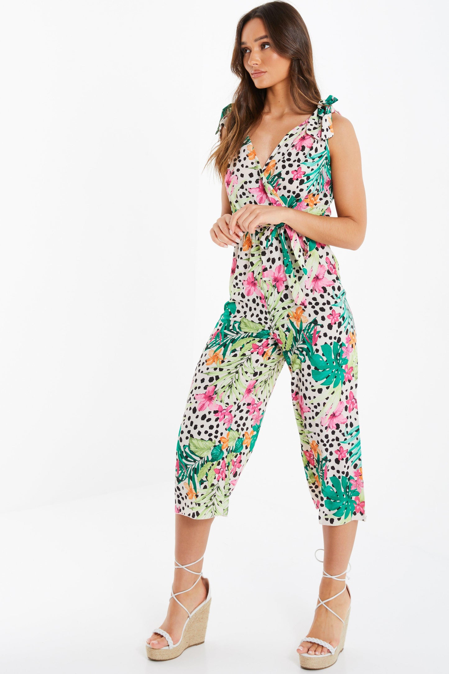Multicoloured Tropical Print Culotte Jumpsuit