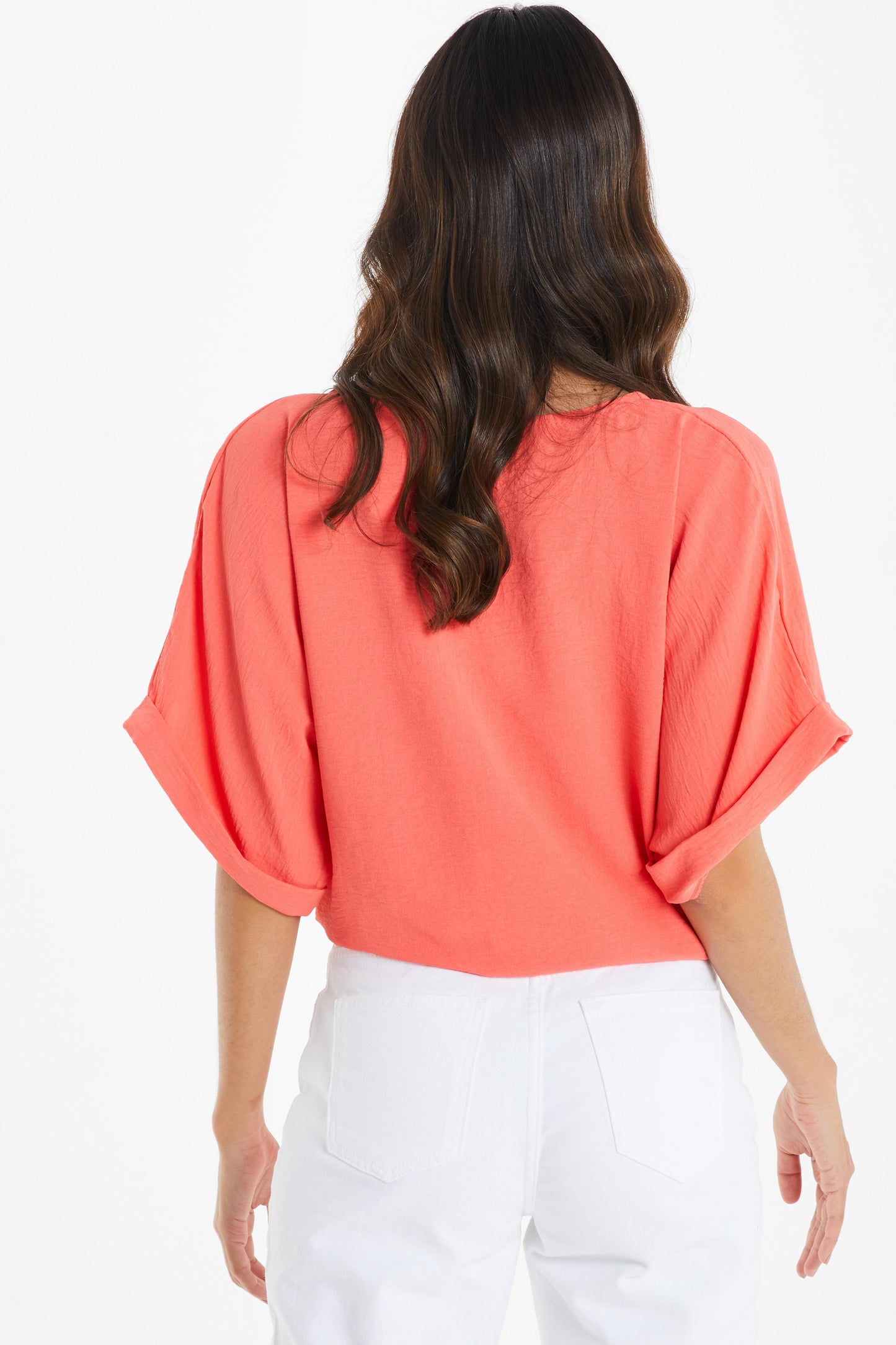 Coral Tie Front Batwing Top