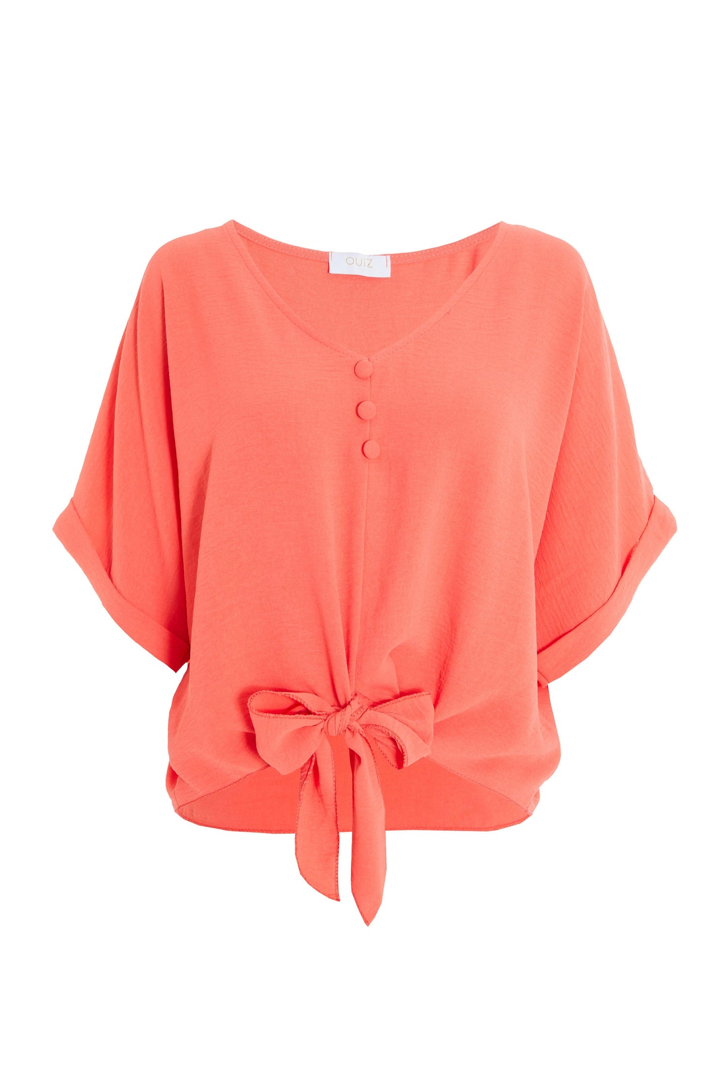 Coral Tie Front Batwing Top — S Small 6