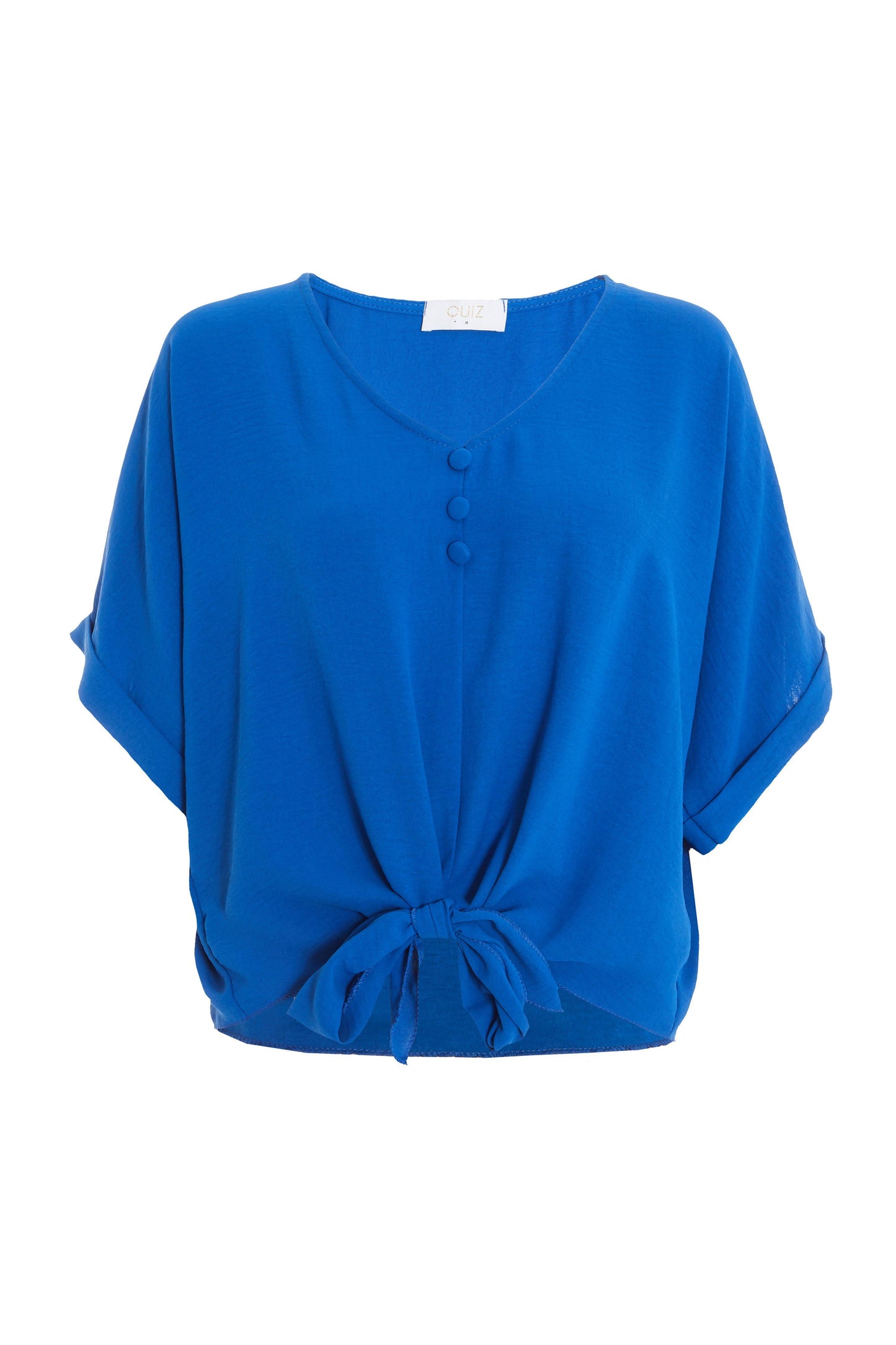 Blue Tie Front Batwing Top