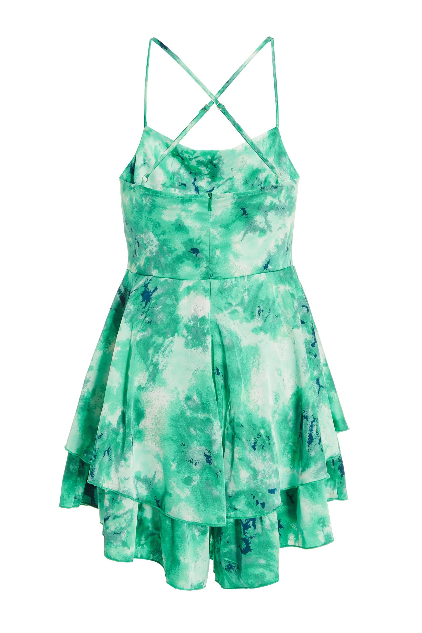 Green Marble Print Satin Frill Playsuit