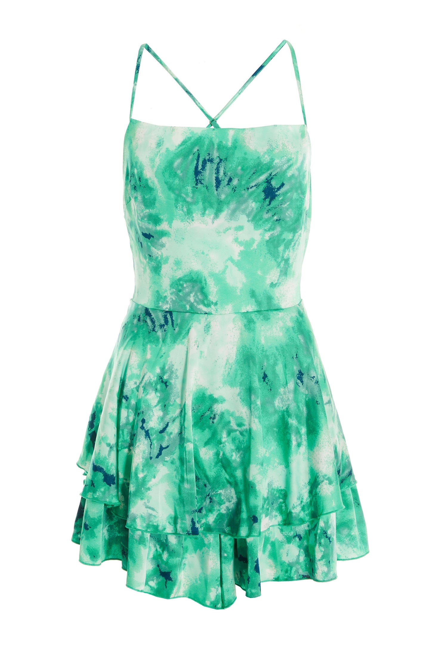 Green Marble Print Satin Frill Playsuit