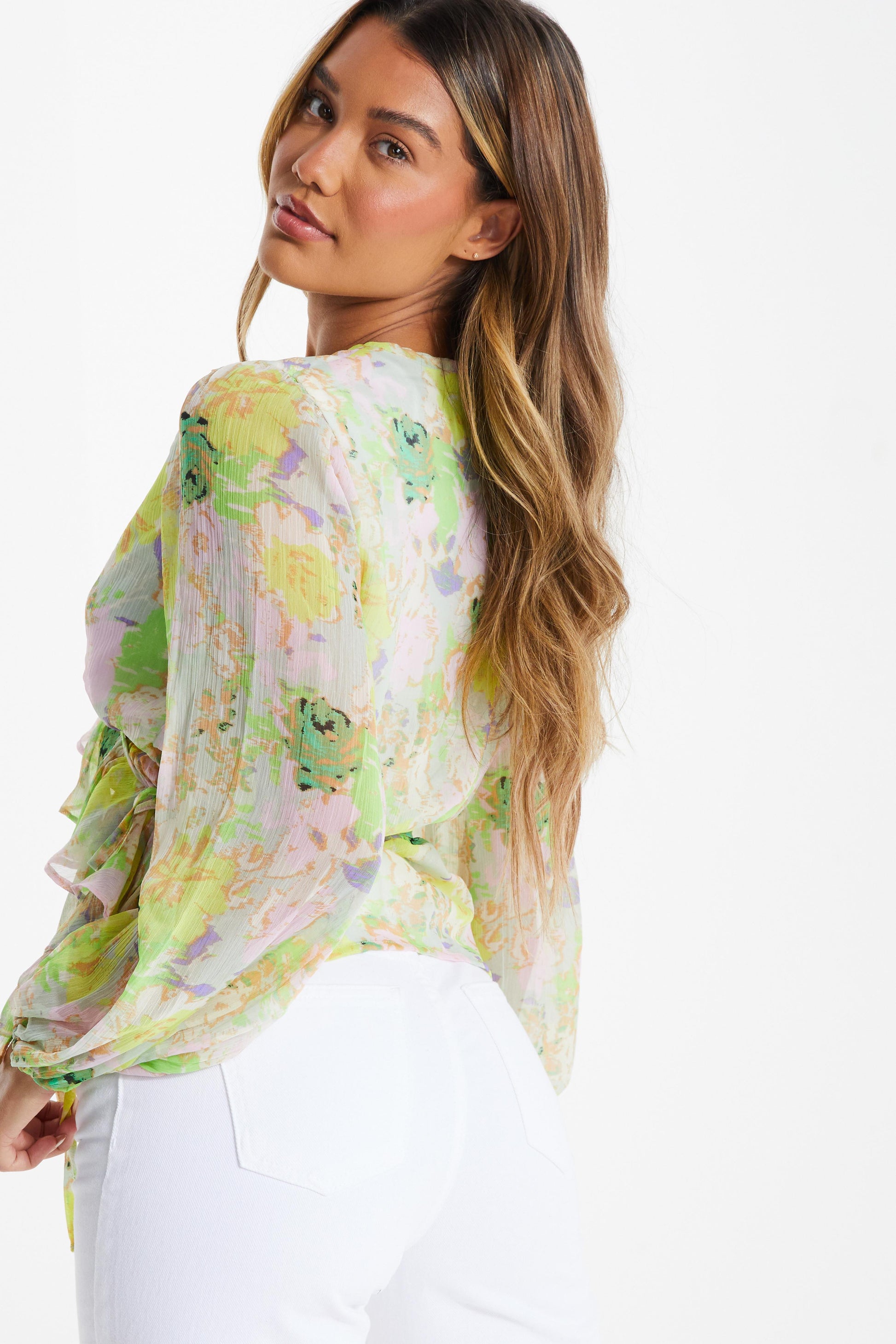 Yellow Floral Chiffon Peplum Top — 10