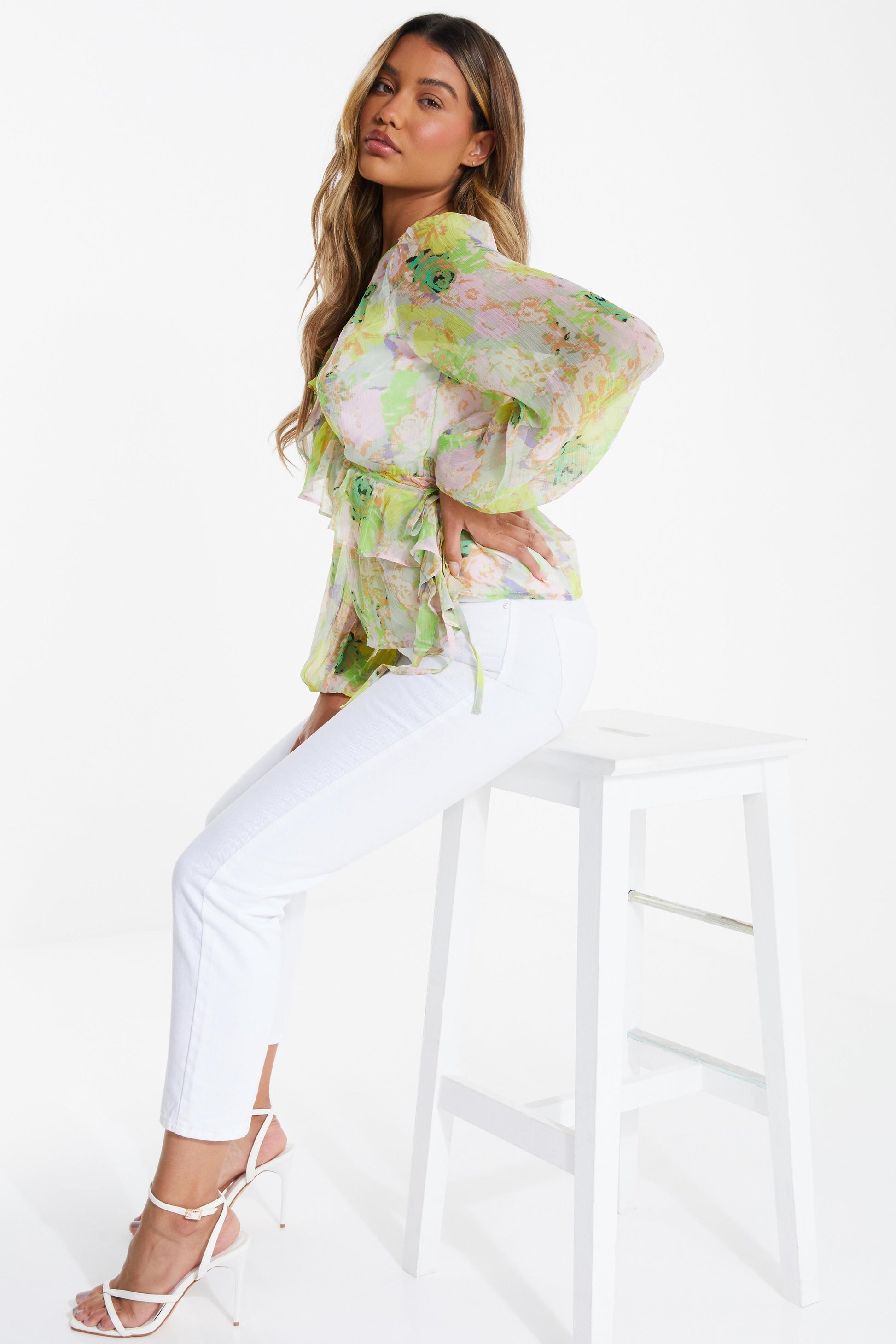 Yellow Floral Chiffon Peplum Top — 10