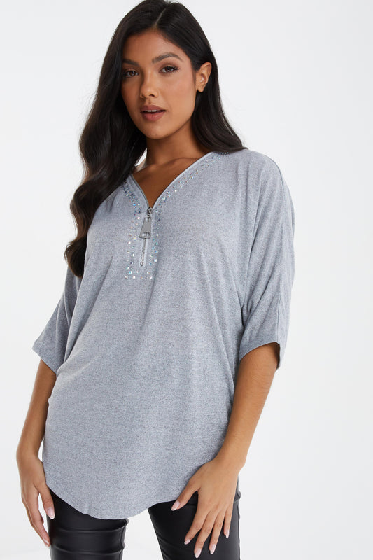 Light Knit Zip Top — LIGHT GREY / S Small 6