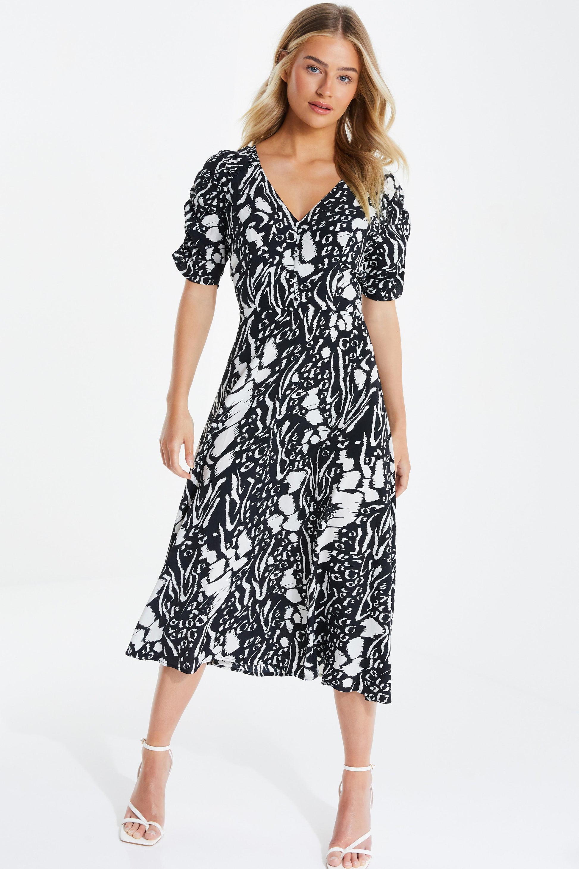 Petite Animal Print Midi Dress â€” BLACK / 10