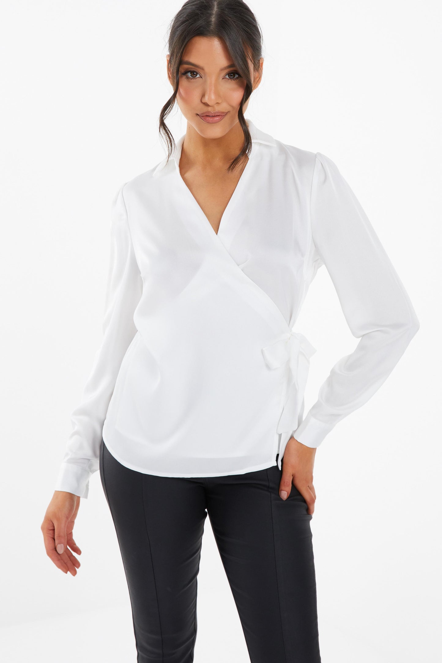 Cream Satin Wrap Shirt