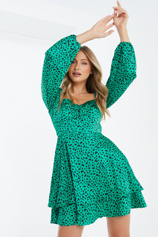 Animal Print Skater Dress â€” BRIGHT GREEN / 18