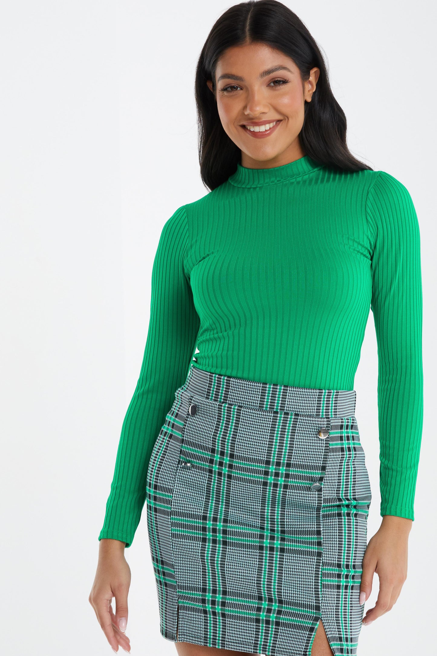 Ribbed Turtleneck Top — LIGHT GREEN / S Small 6