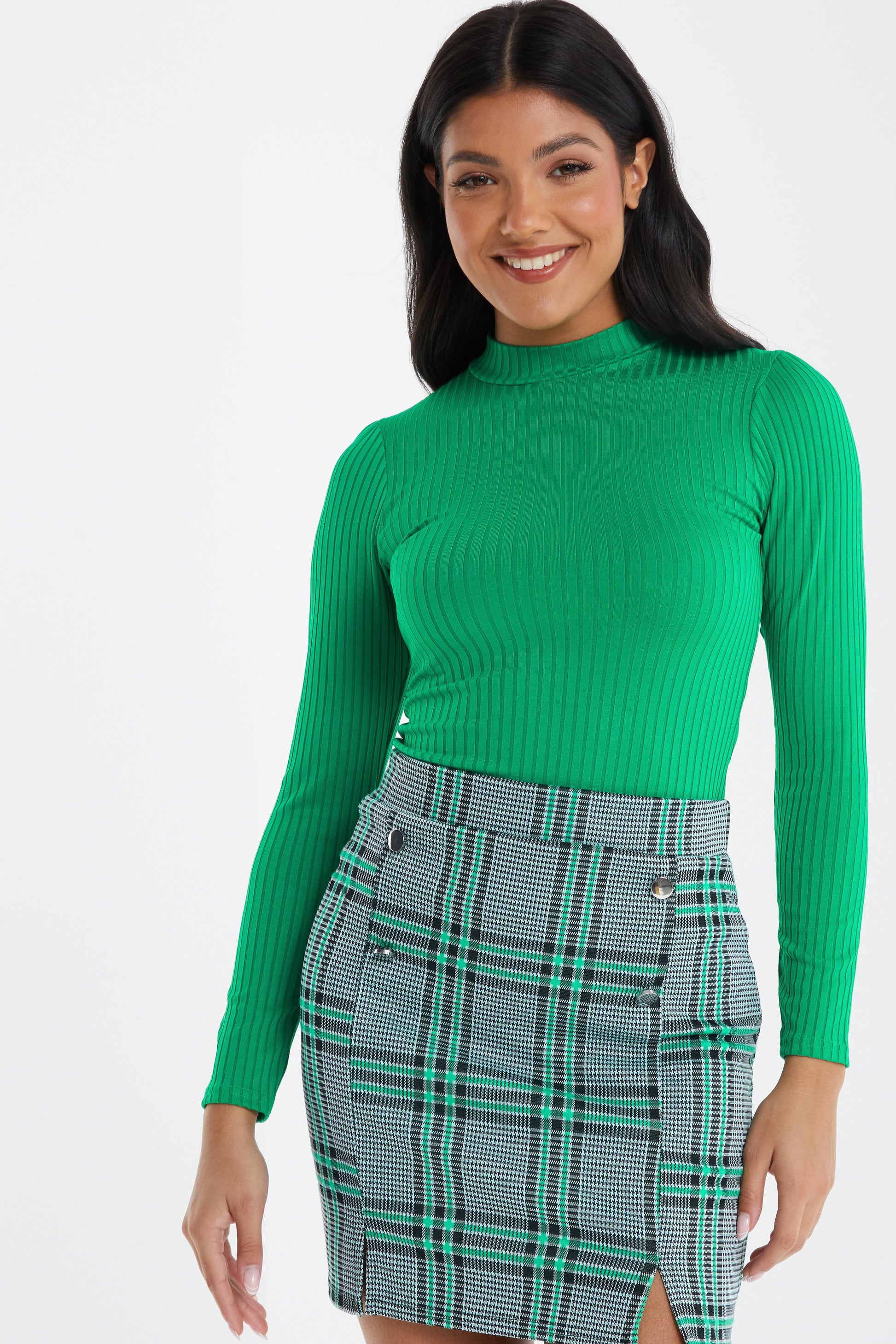 Ribbed Turtleneck Top — LIGHT GREEN / S Small 6
