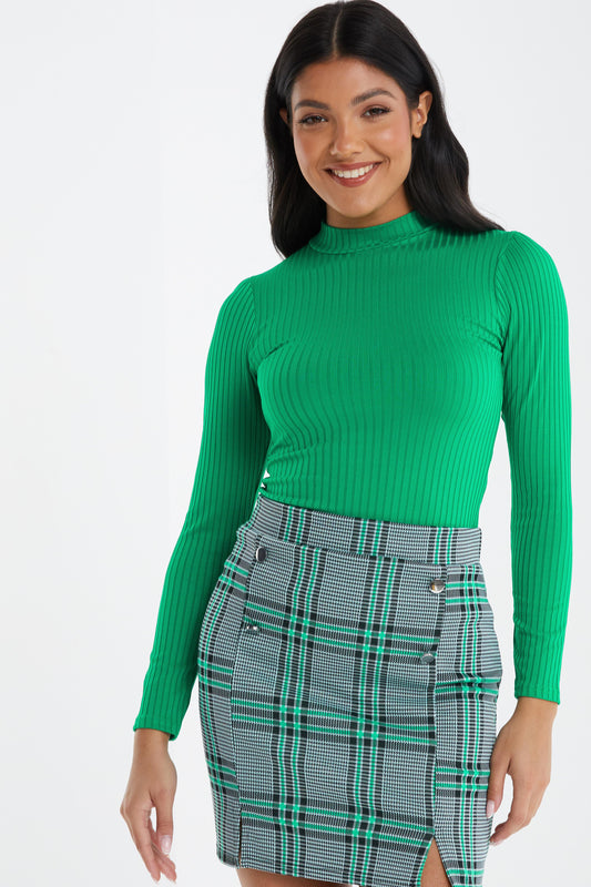 Ribbed Turtleneck Top — LIGHT GREEN / S Small 6