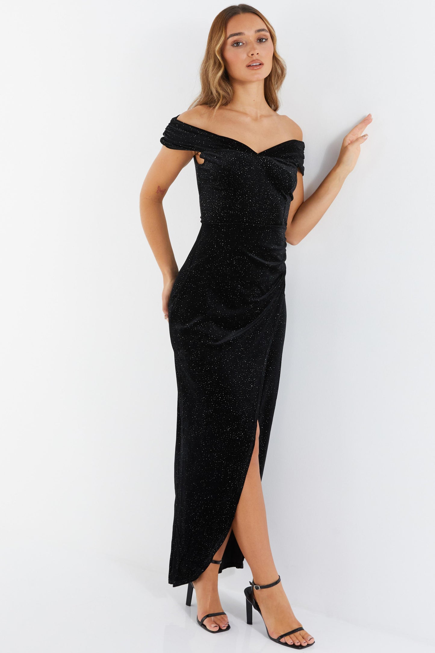 Black Glitter Velvet Maxi Dress