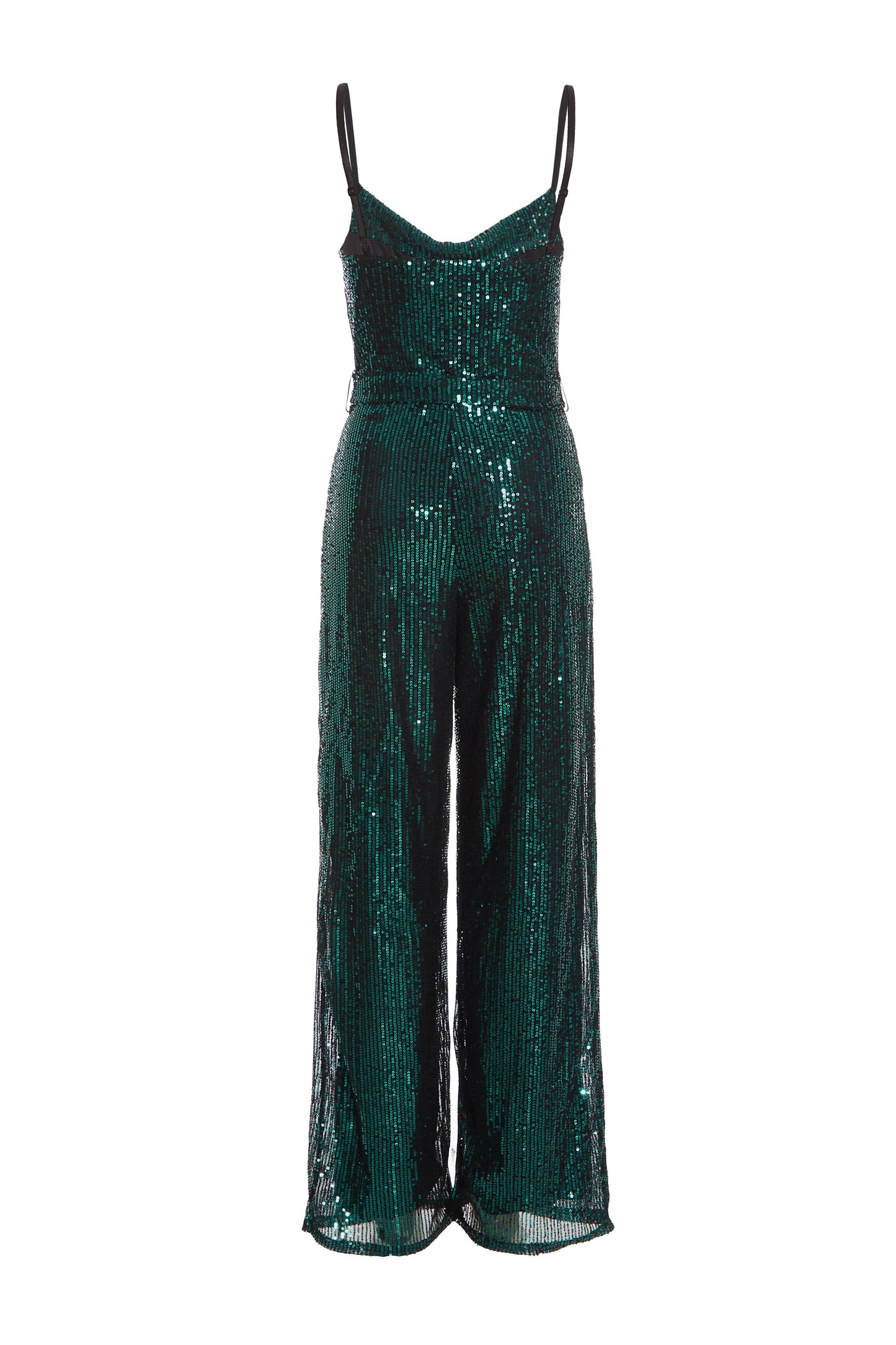 Bottle Green Sequin Cowl Neck Palazzo Jumpsuit