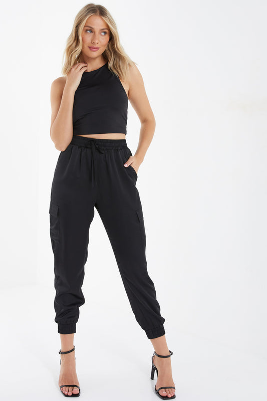 Black Satin Tie Waist Trousers