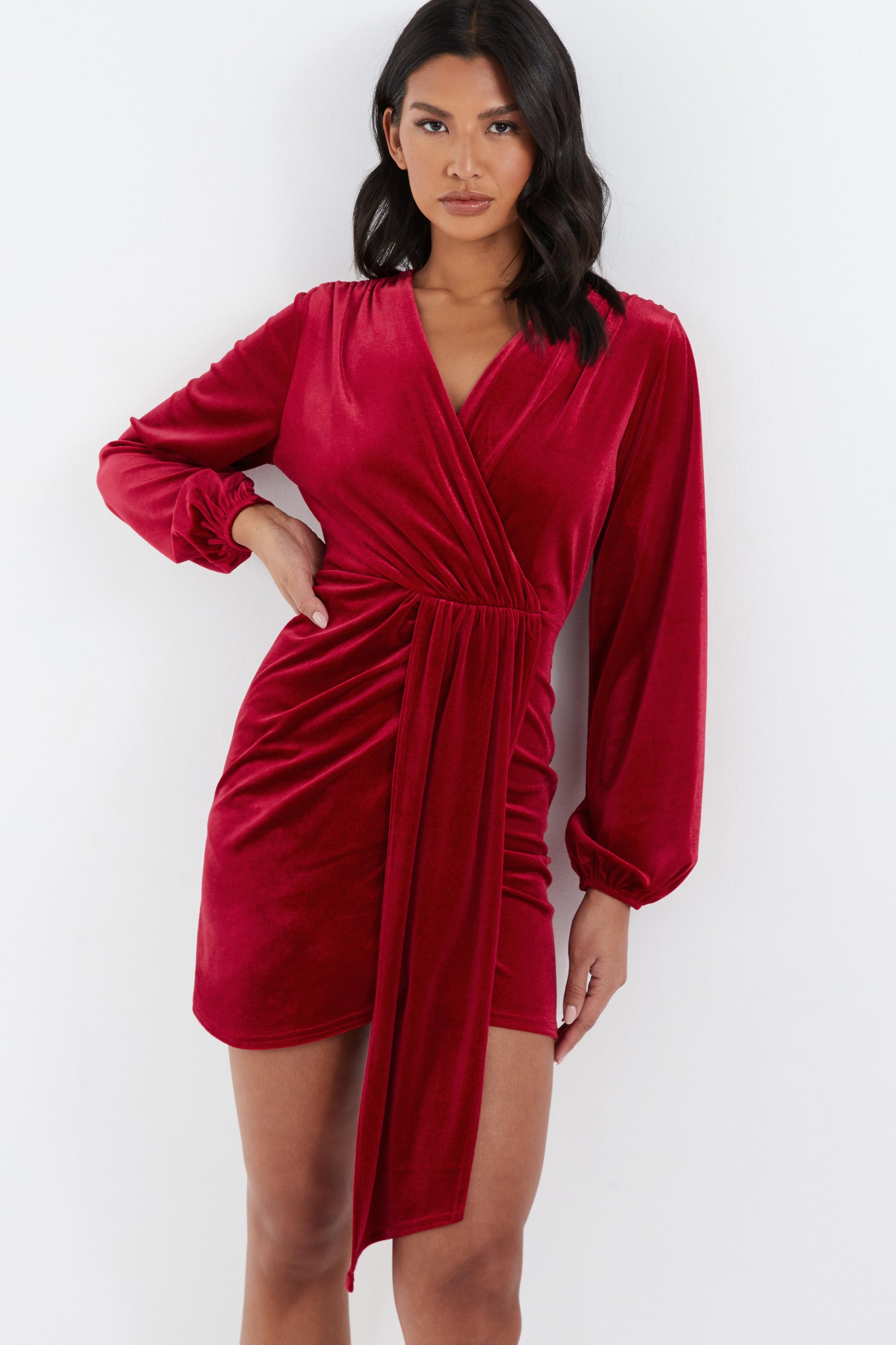 Red Velvet Sash Bodycon Dress — S Small 6