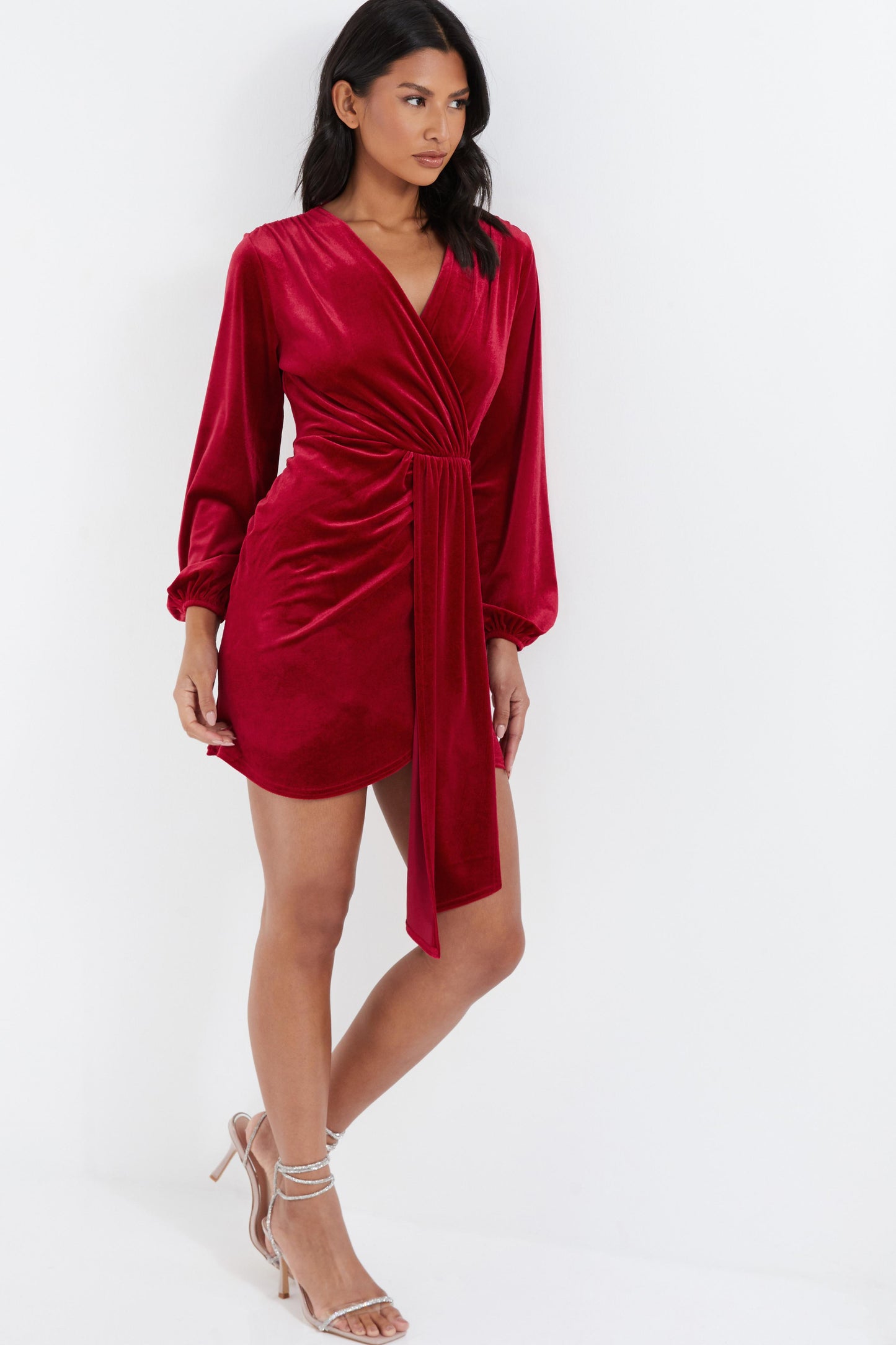 Red Velvet Sash Bodycon Dress