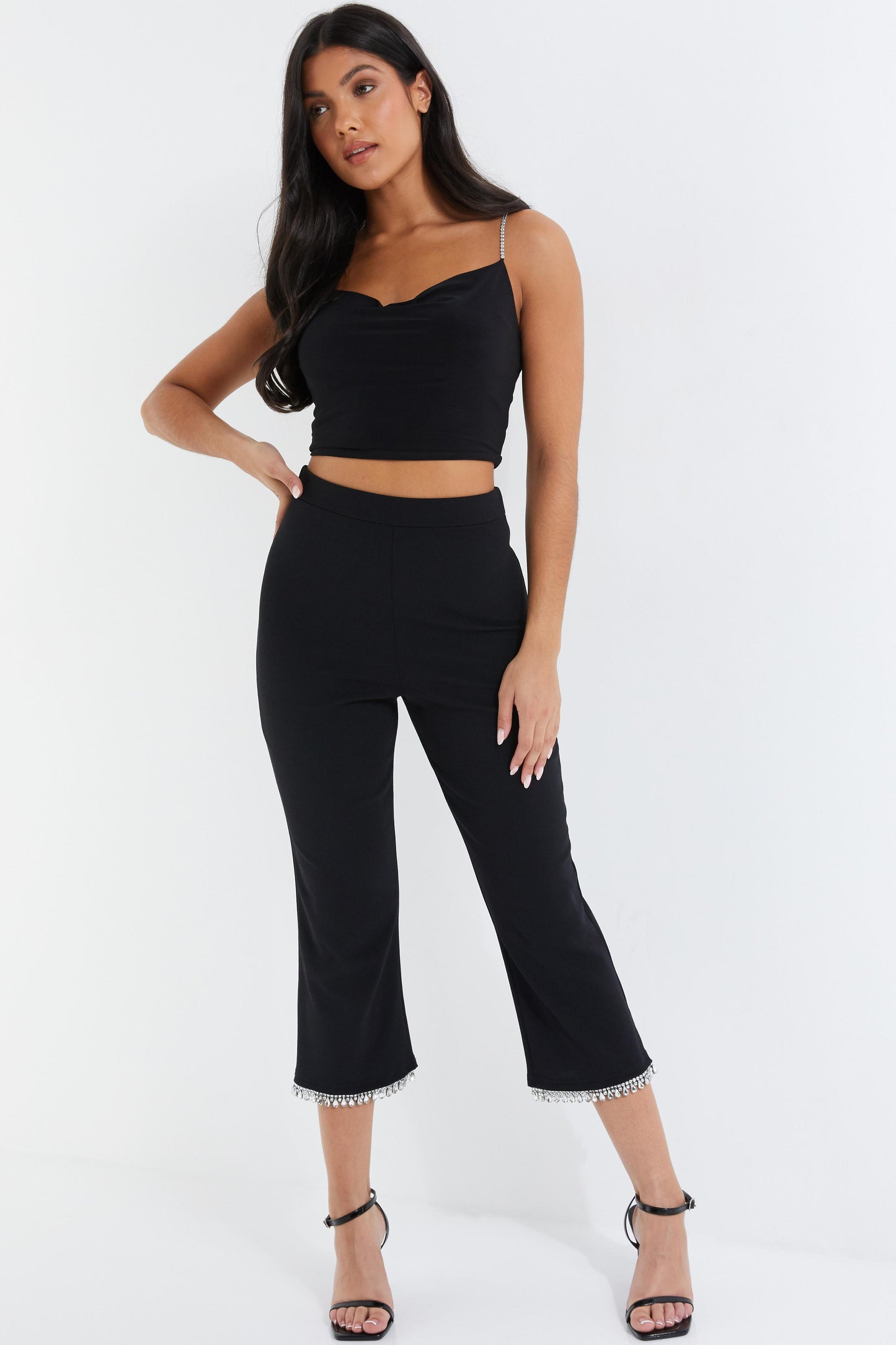 Embellished Kick Flare Trousers â€” BLACK / 8