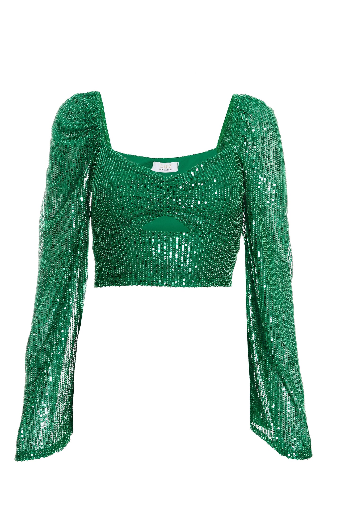 Green Sequin Cut Out Crop Top — S Small 6